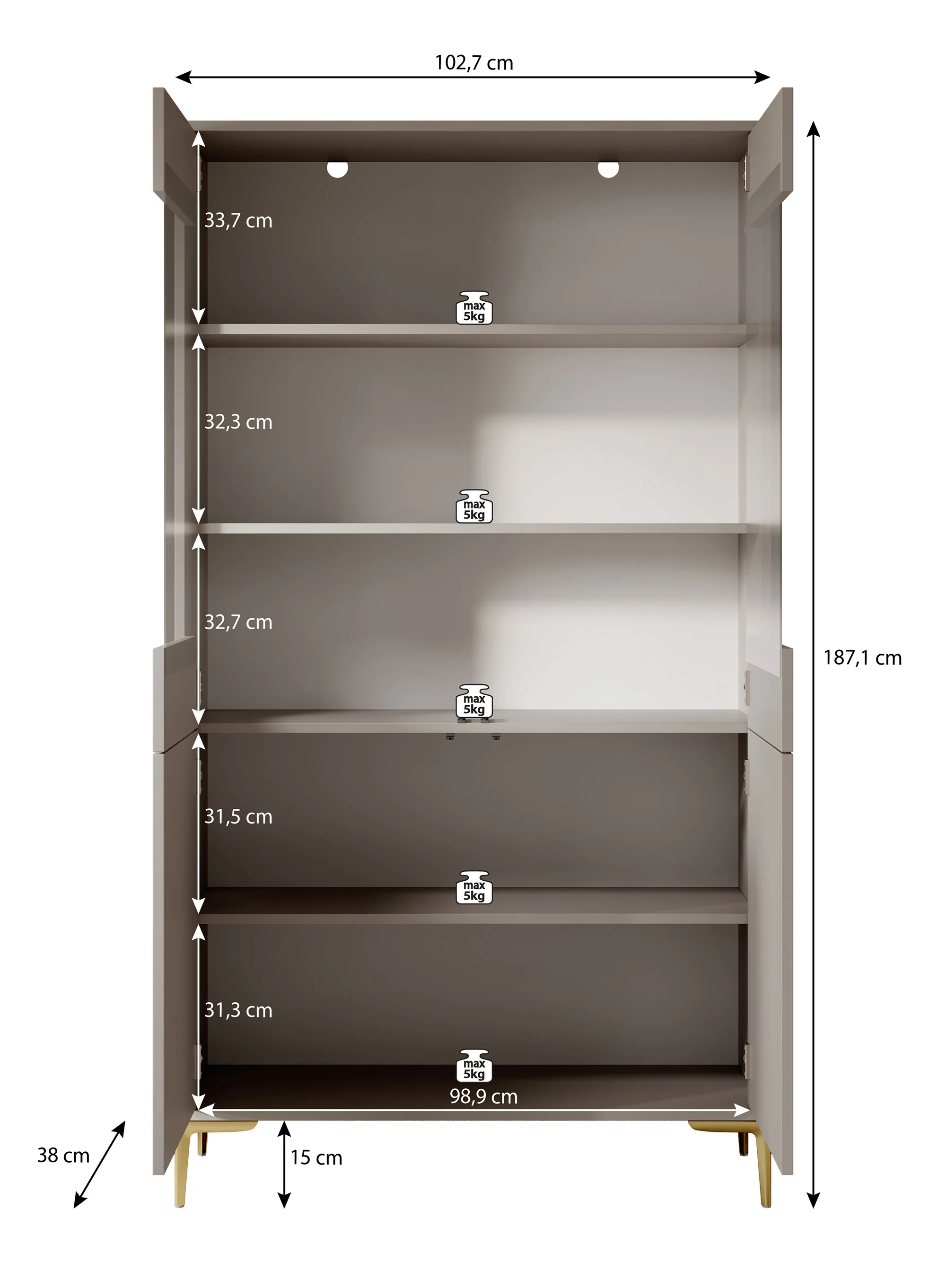 Five - Vitrinekast - Beige - 103x38x187 cm - Image 5