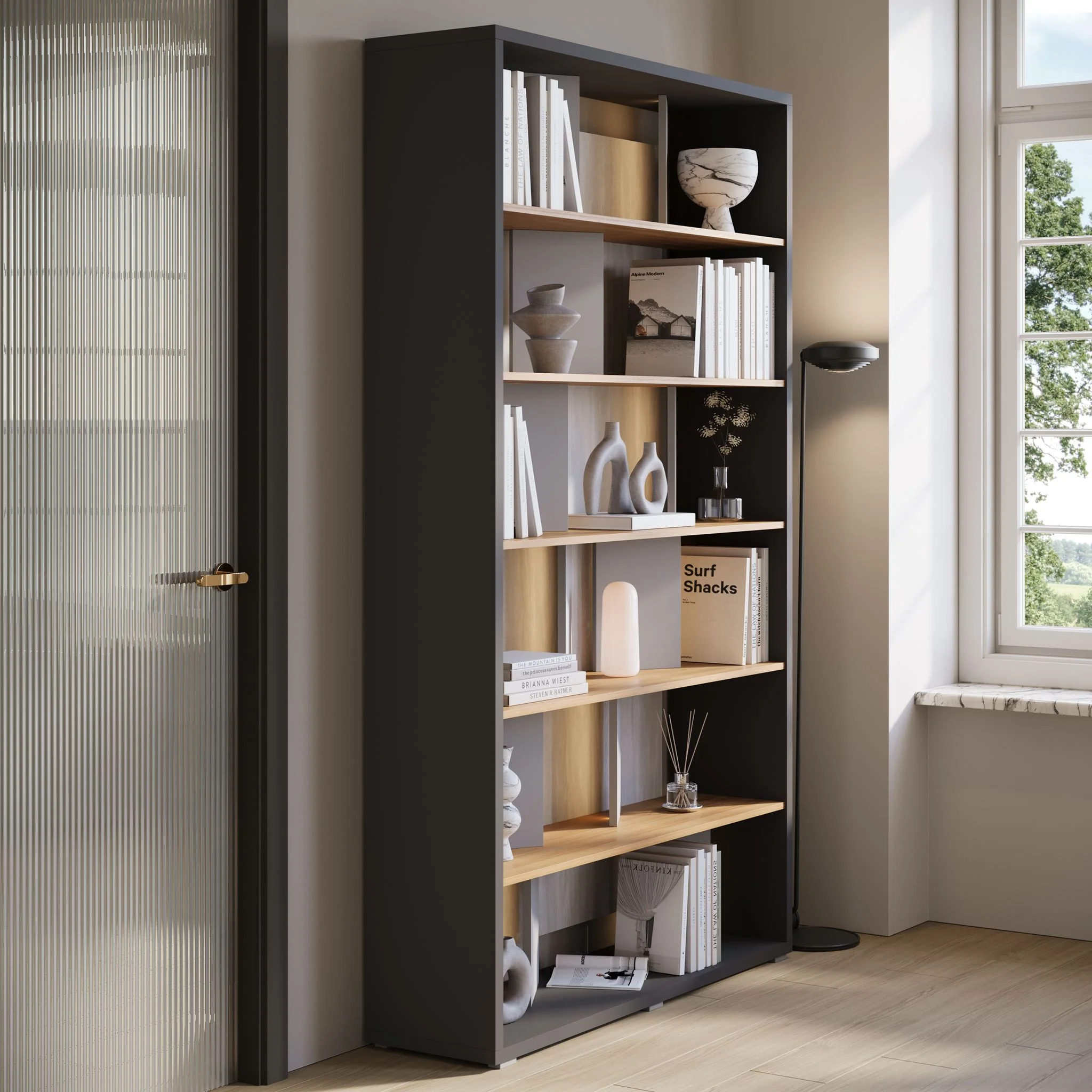 Flamingo - Boekenkast - Eiken/grijs - 125x33x210 cm - Image 3