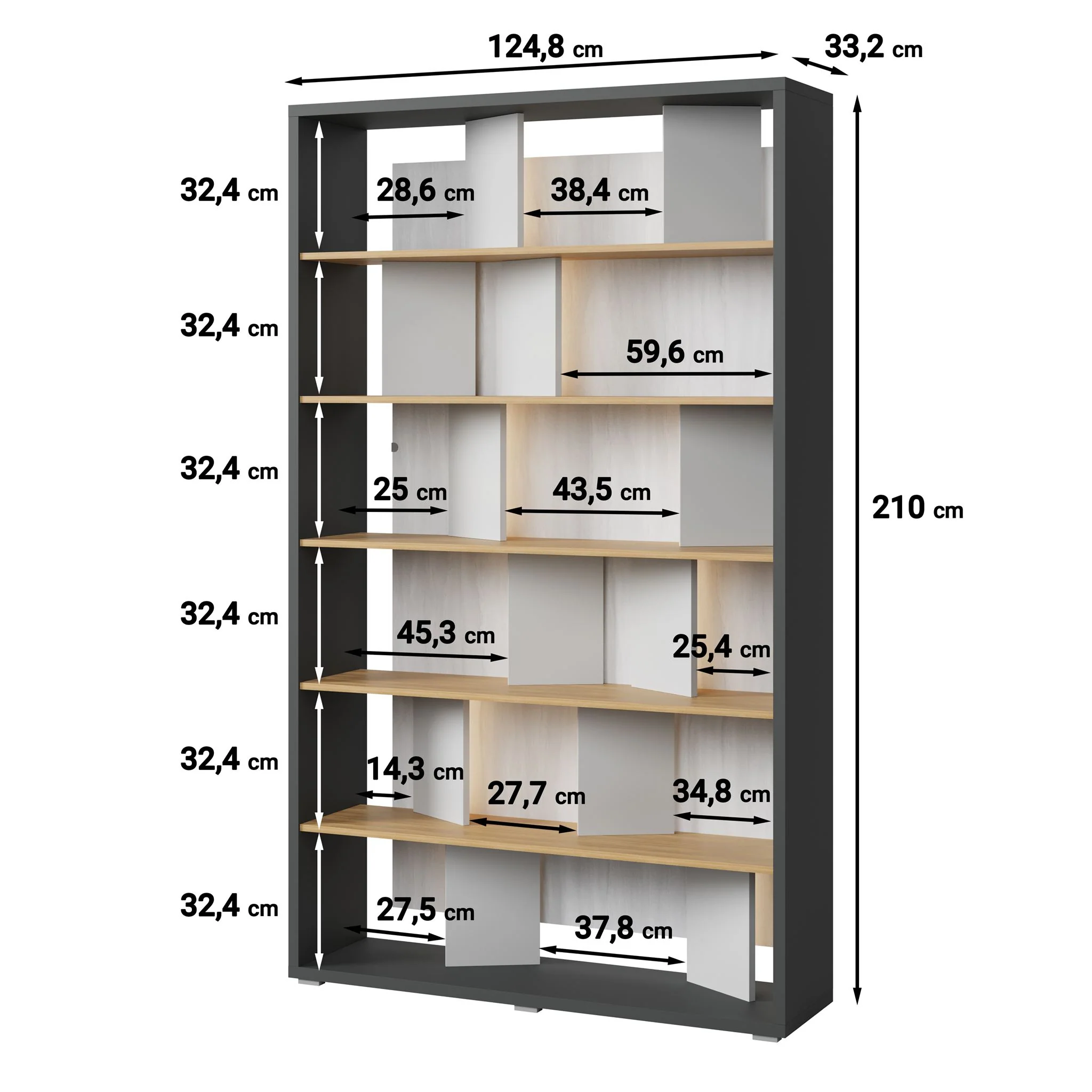 Flamingo - Boekenkast - Eiken/grijs - 125x33x210 cm - Image 4