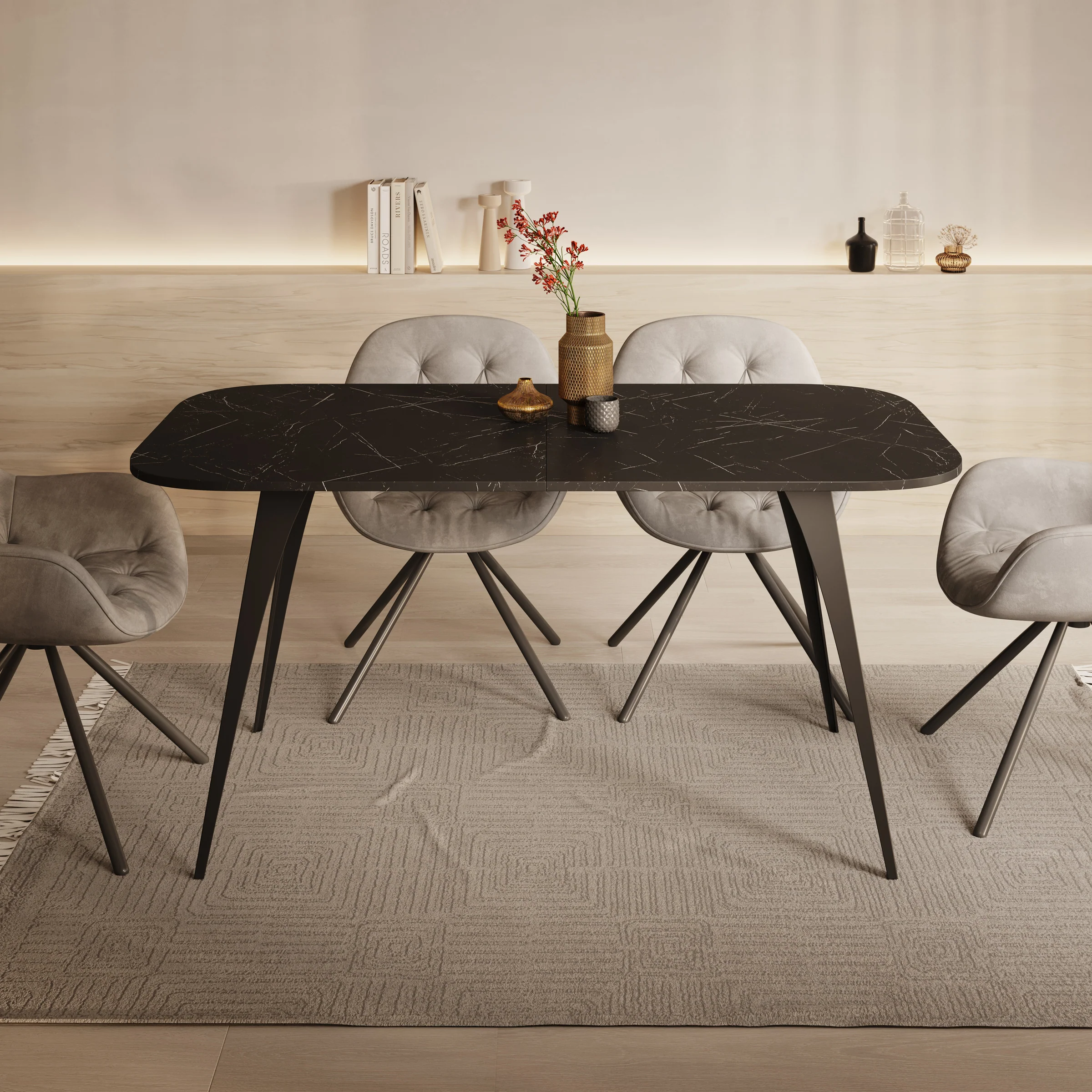 Flix - Eetkamertafel - Zwart marmerlook - 160x90x76 cm - Image 2