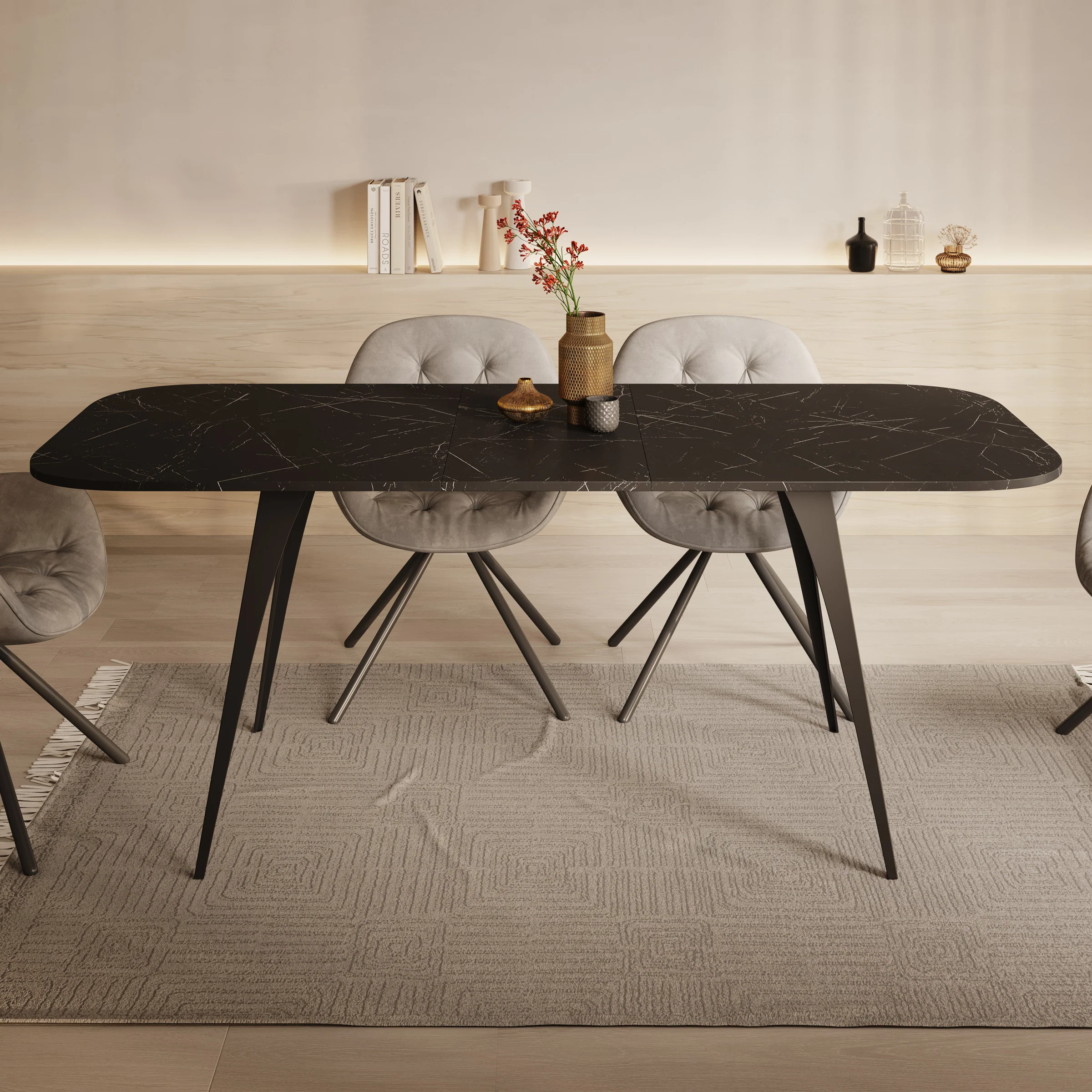Flix - Eetkamertafel - Zwart marmerlook - 160x90x76 cm - Image 3