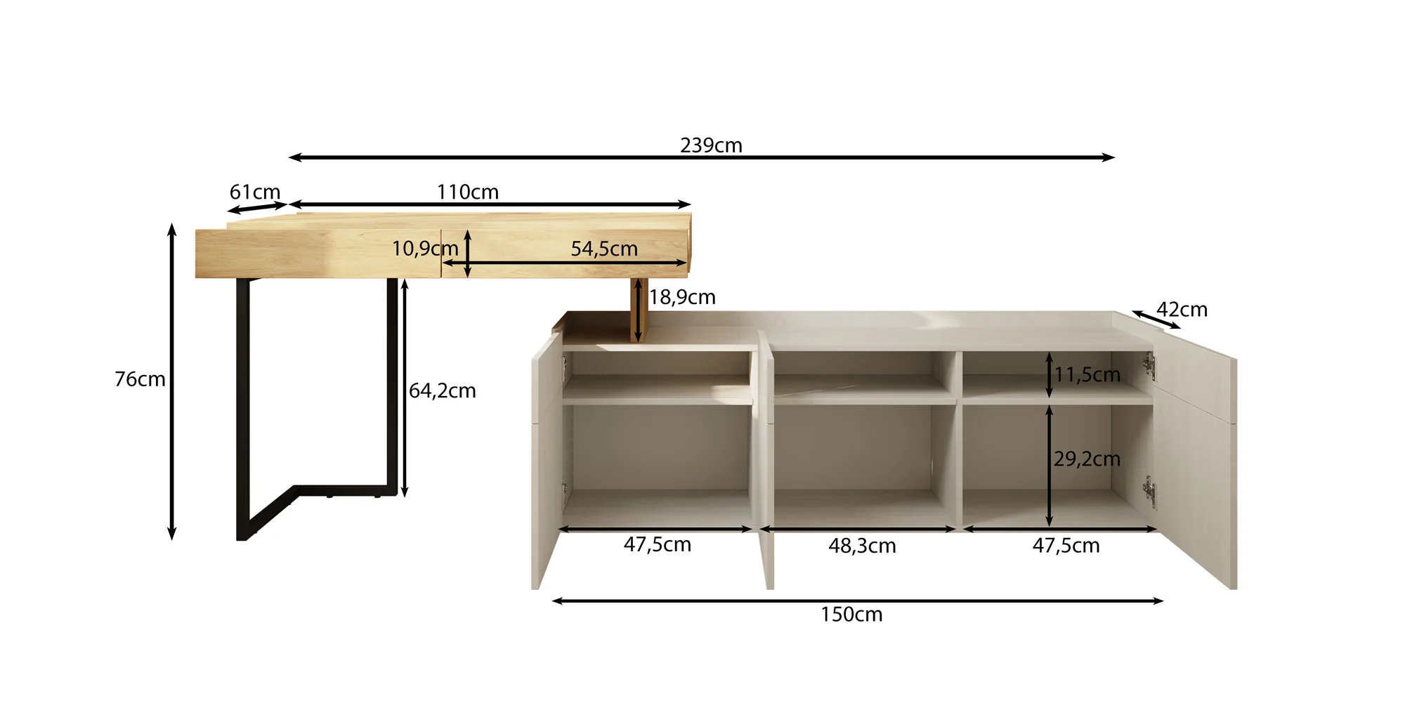 Floren - Bureau - Eiken - 239x61 cm - Image 6