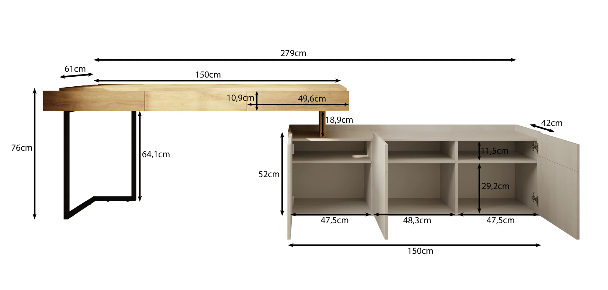 Floren - Bureau - Eiken - 279x61 cm - Image 6
