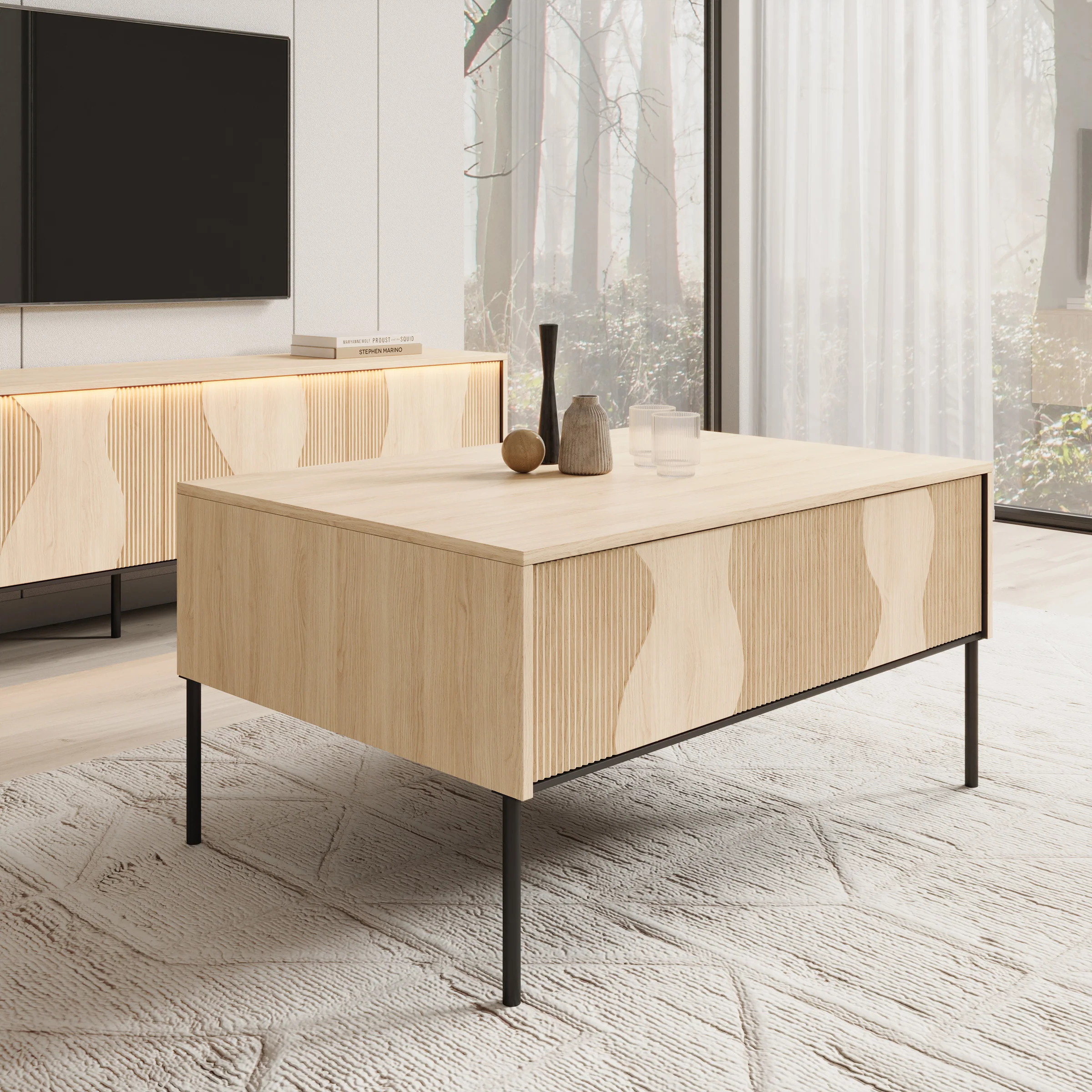 Fontello - Salontafel met opbergruimte - Eikenpatroon - 100x70x51 cm