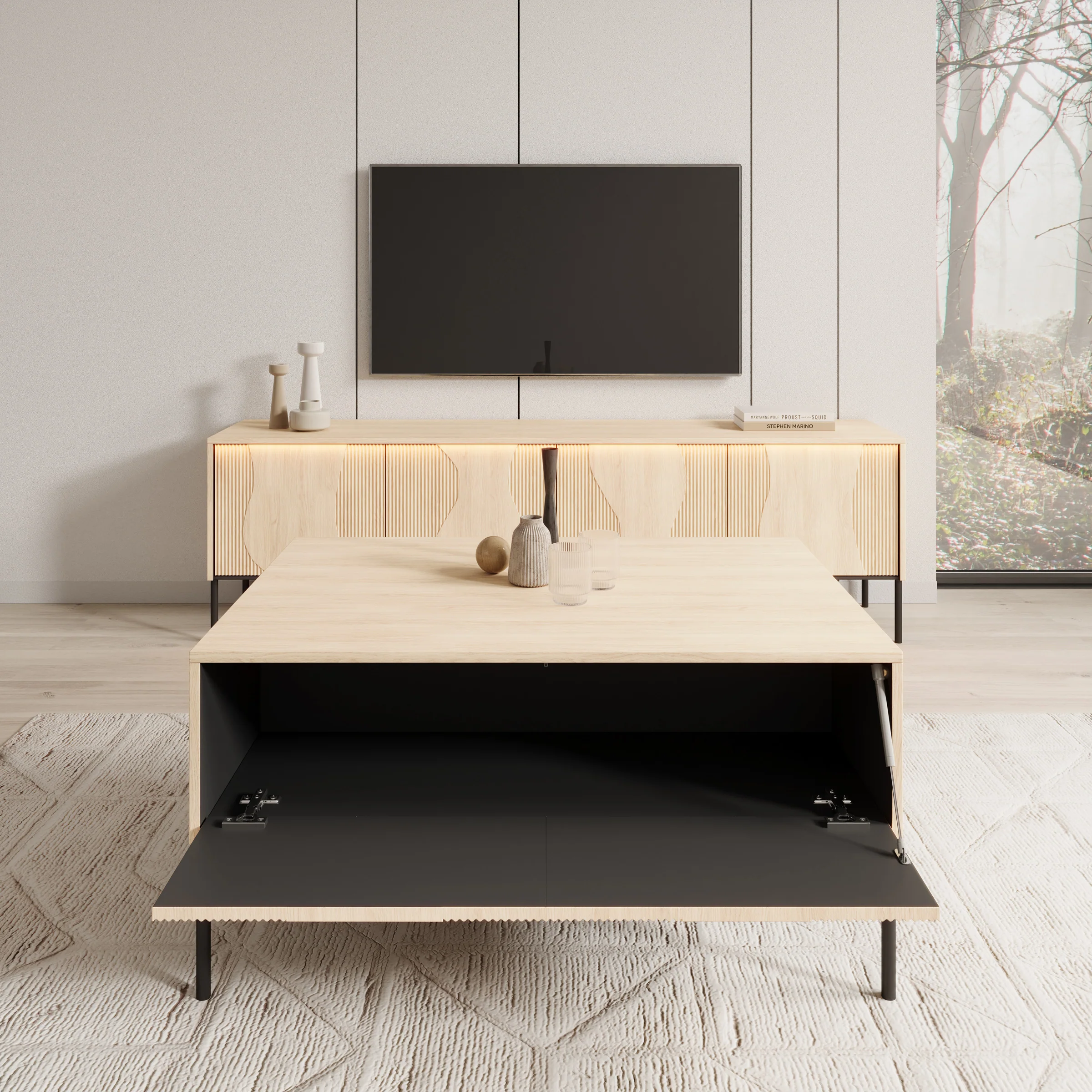 Fontello - Salontafel met opbergruimte - Eikenpatroon - 100x70x51 cm - Image 2