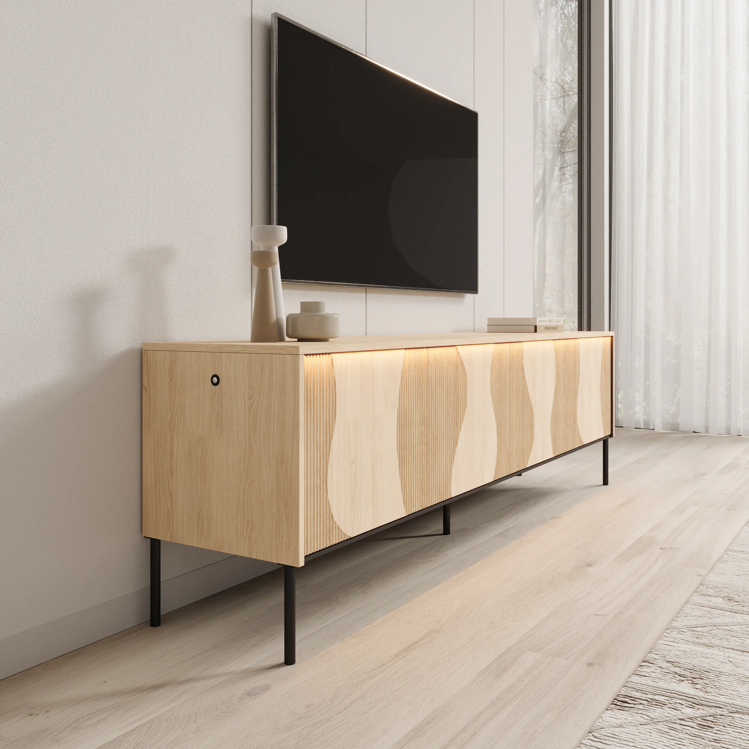 Fontello - TV-meubel met LED - Eikenpatroon - 193x40x57 cm - Image 4