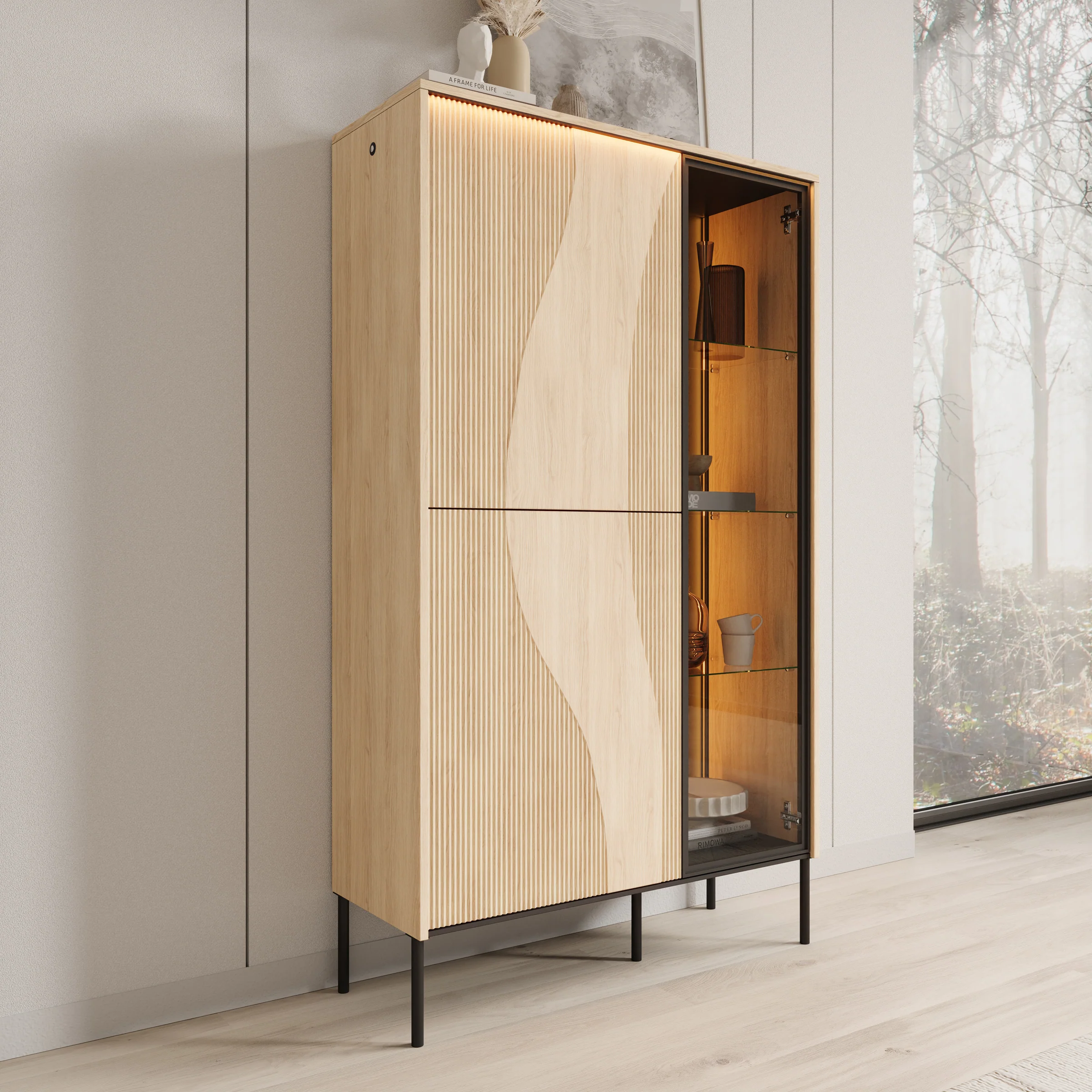 Fontello - Vitrinekast - Eikenpatroon - 92x157x34 cm