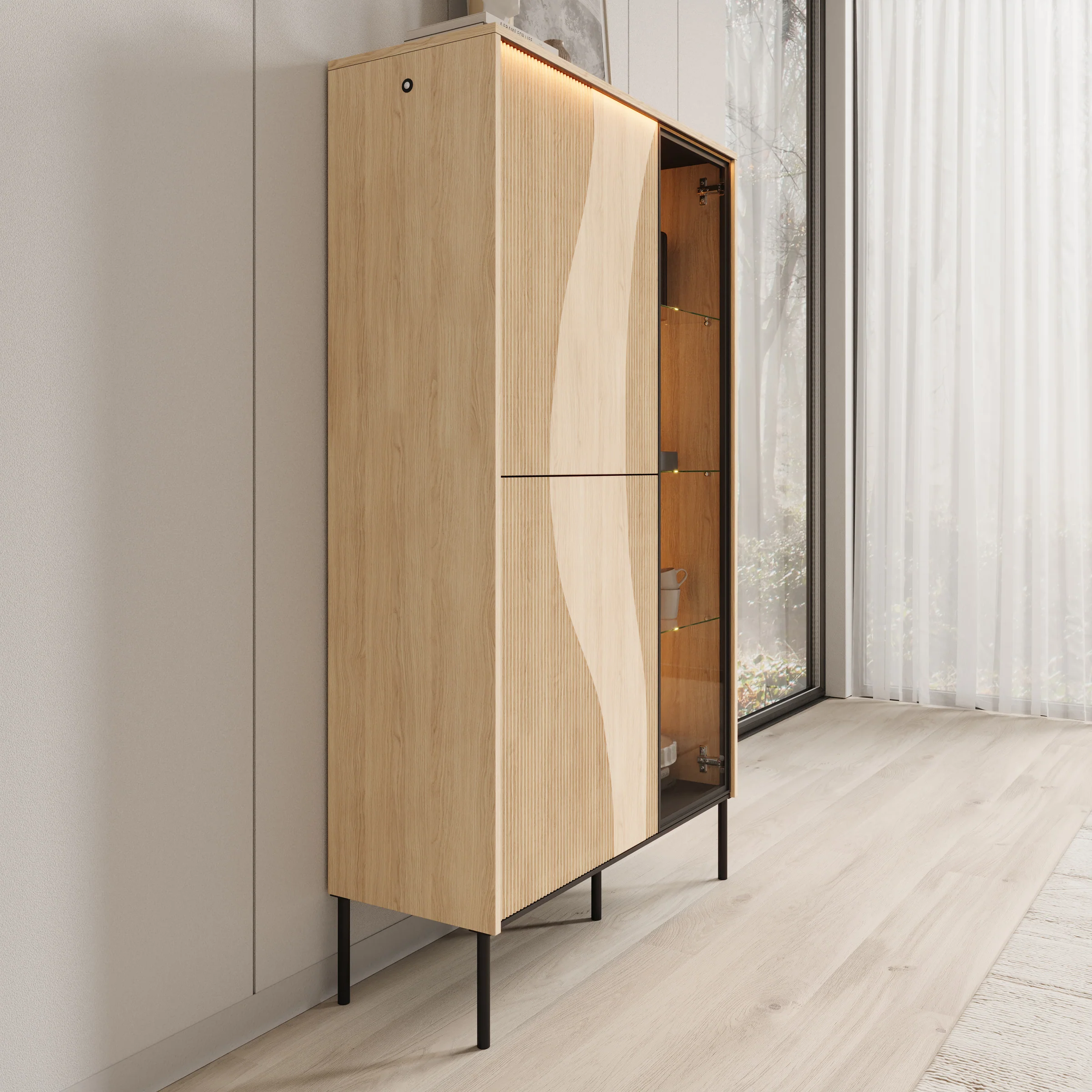 Fontello - Vitrinekast - Eikenpatroon - 92x157x34 cm - Image 4