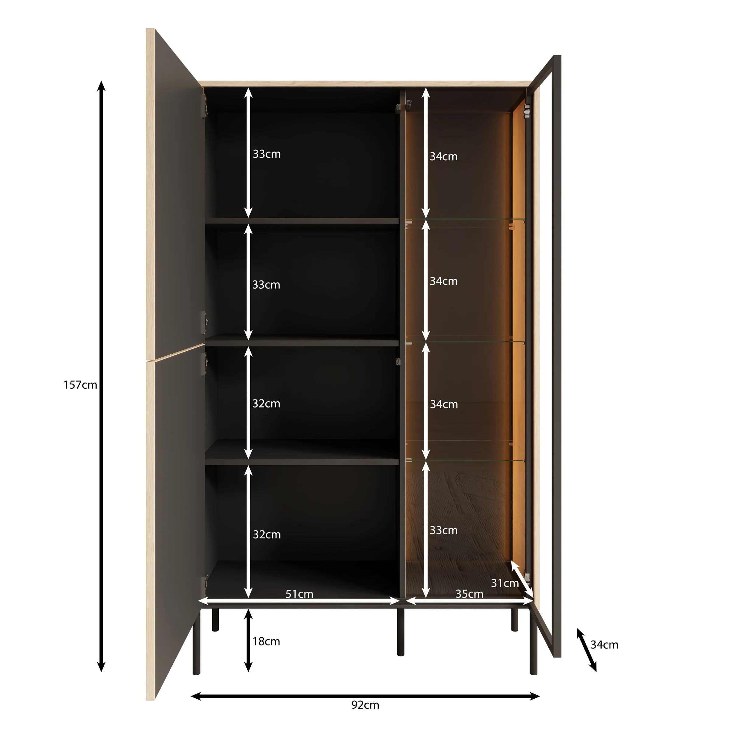 Fontello - Vitrinekast - Eikenpatroon - 92x157x34 cm - Image 5