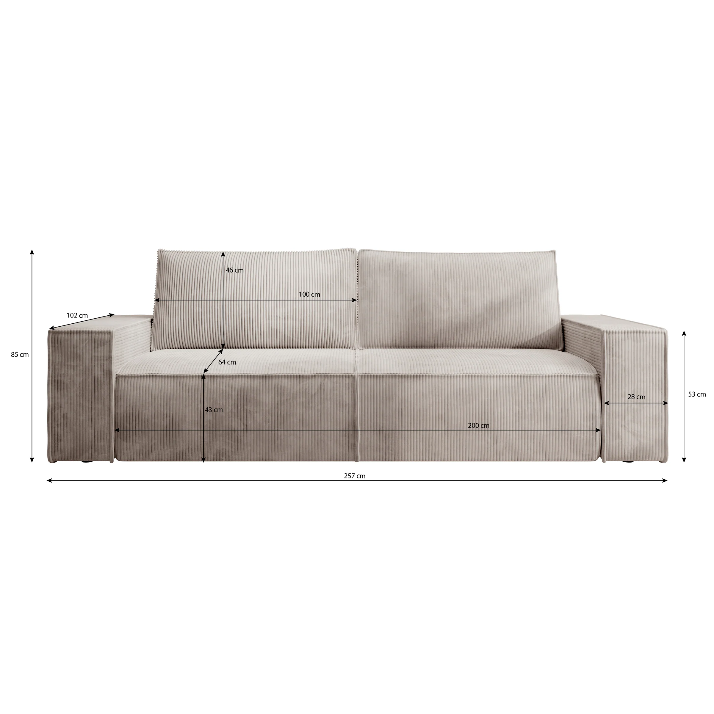 Foster - 3-zitsbank met slaapfunctie - Ribstof beige - 257x102x85 cm - Image 6