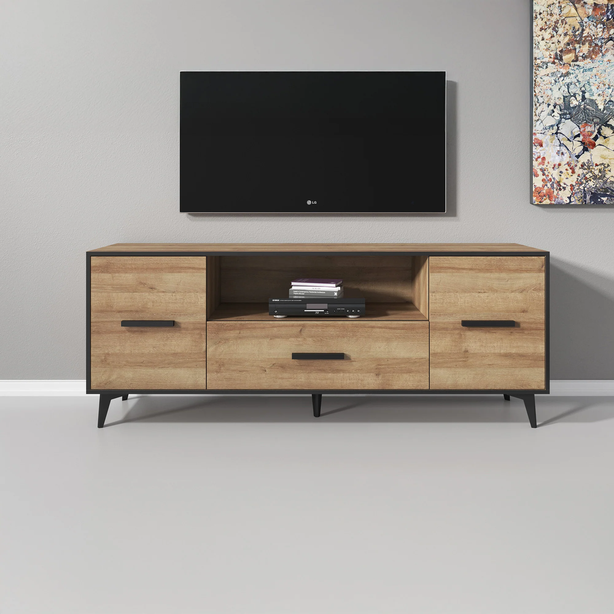 Frey - TV-Meubel - Licht eiken/zwart - 179x40x687 cm - Image 3