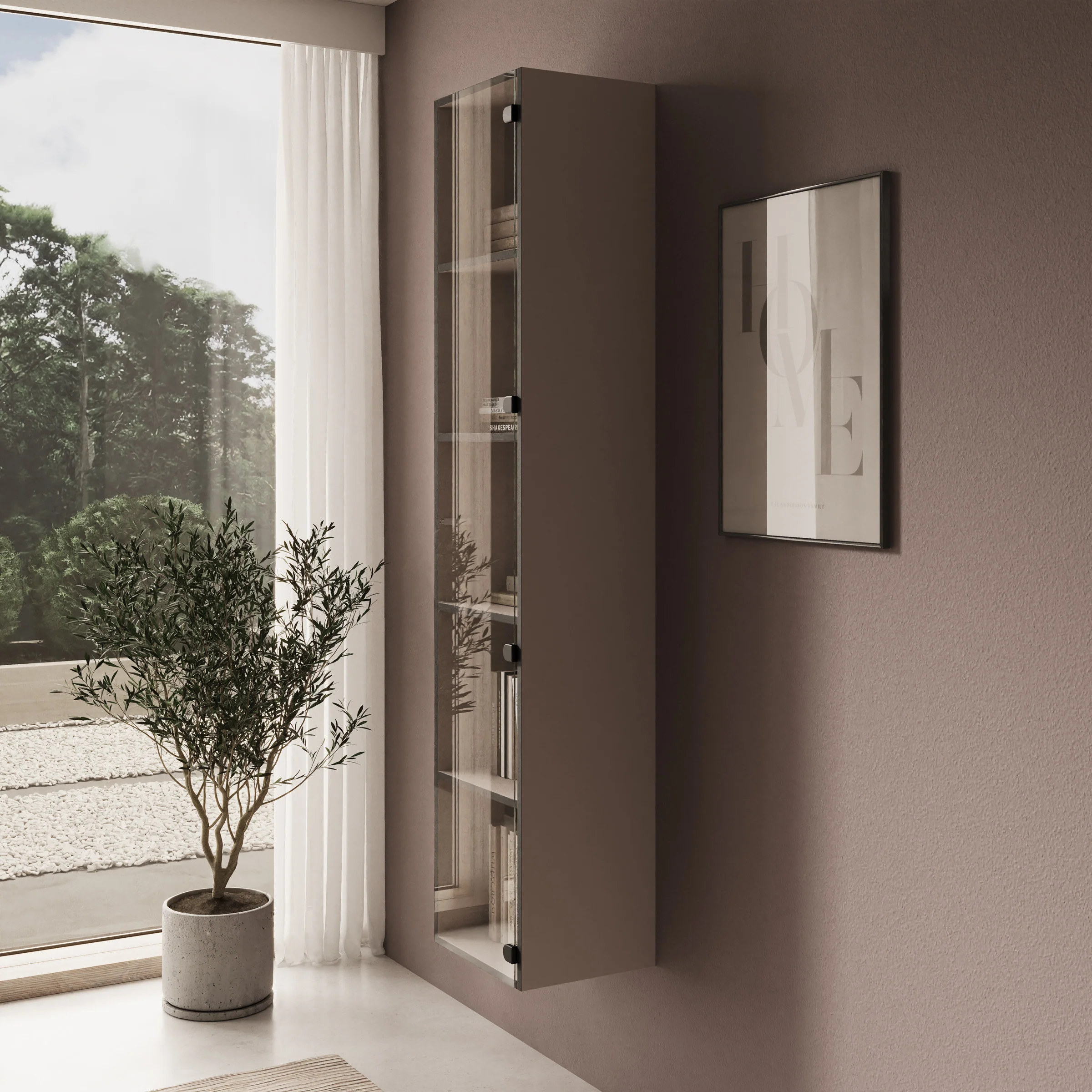 Gelvio - Vitrinekast met glas - Beige - 35x32x168 cm - Image 5