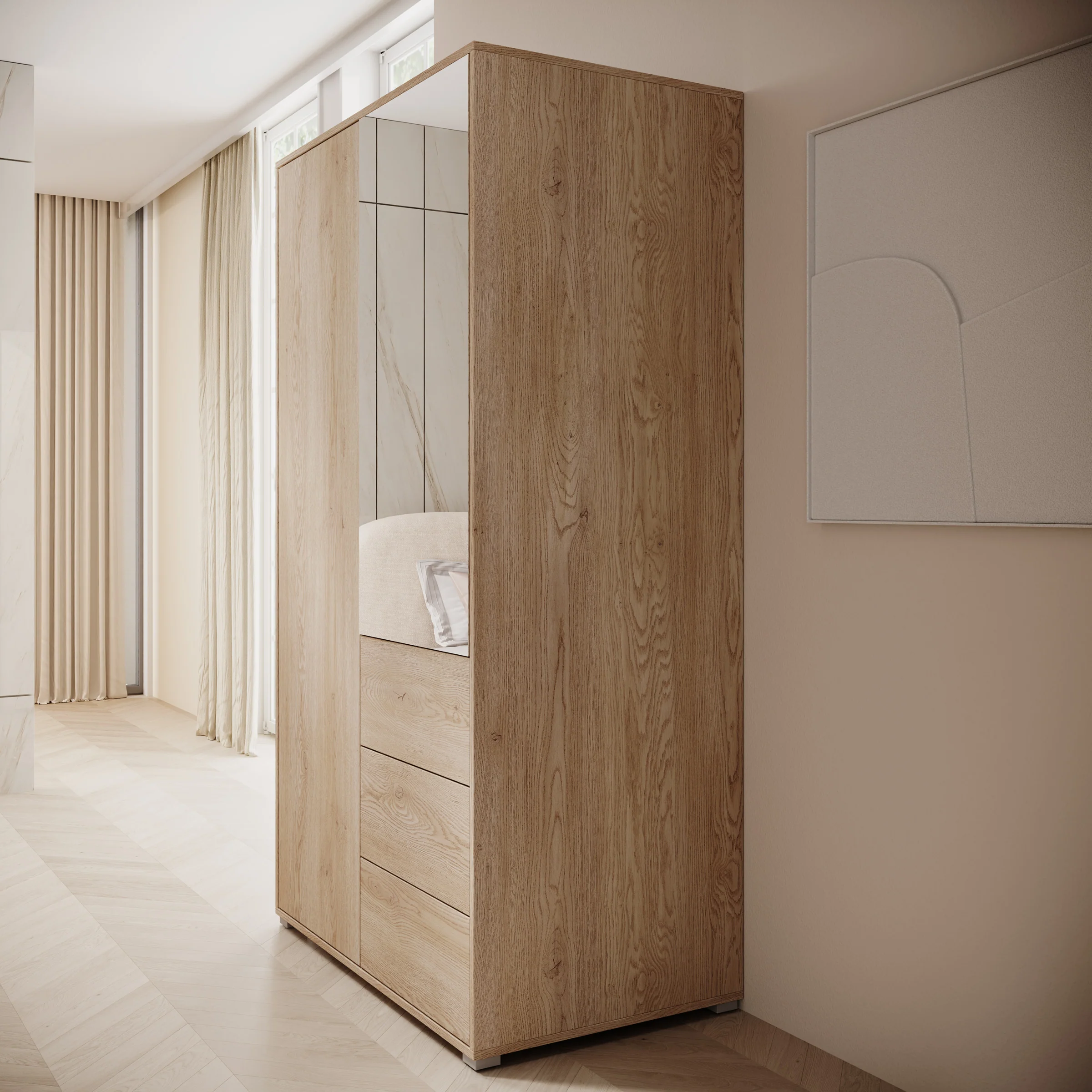 Gideon - Kledingkast met spiegel - Eikenpatroon - 100x59x178 - Image 4