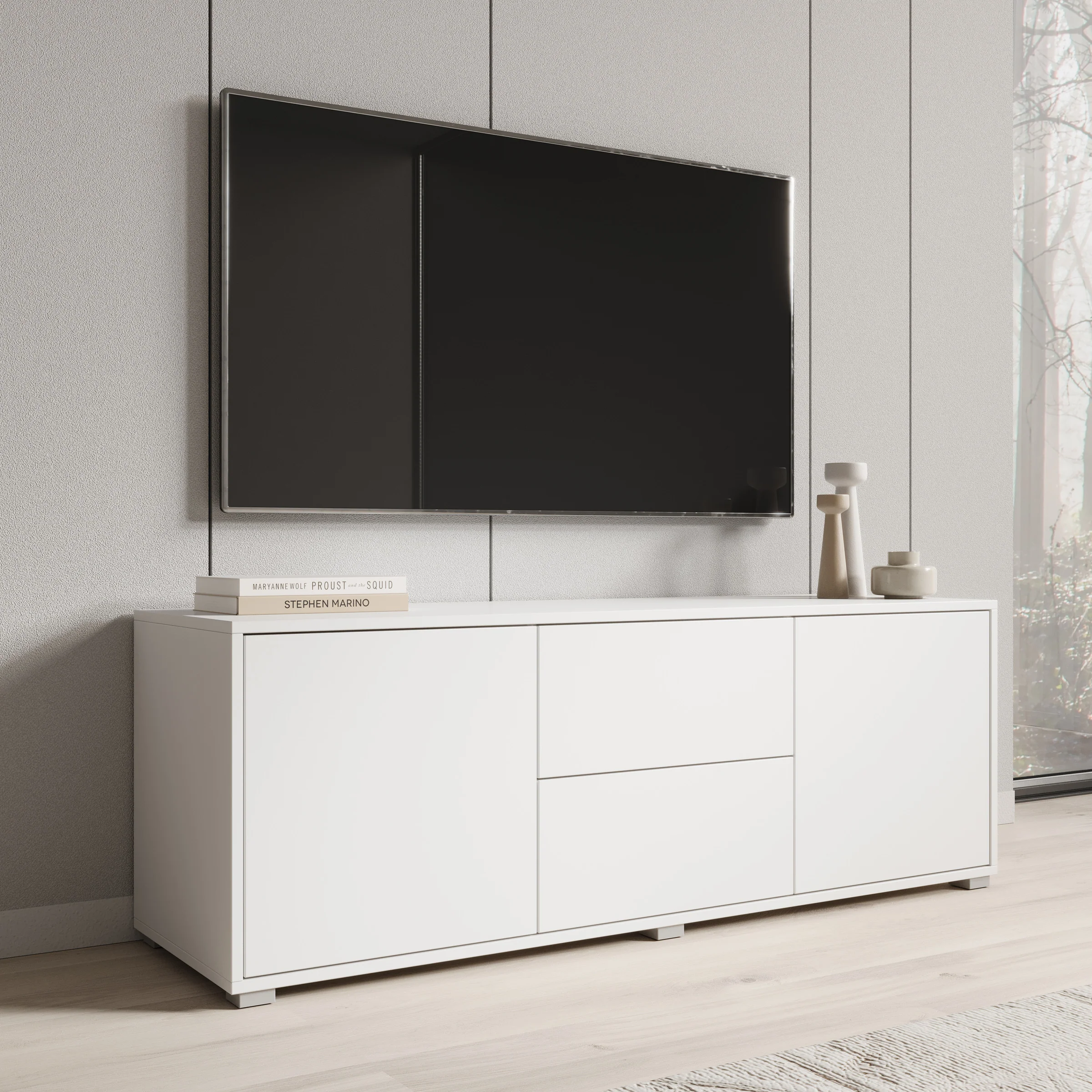 Gideon - TV-Meubel - Wit - 141x41x50 cm