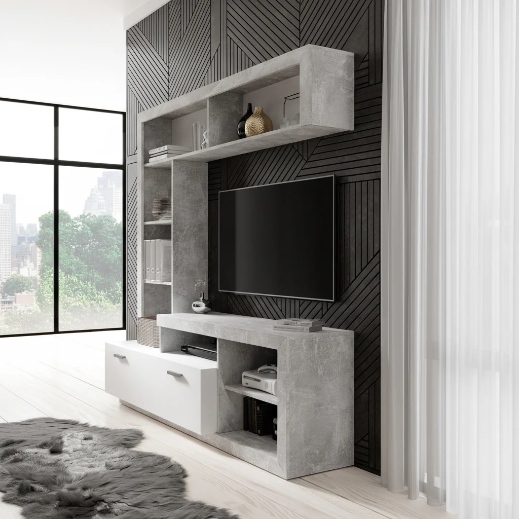 Gladys - Wandmeubel - Betonlook/wit - 170x42x171 cm - Image 4