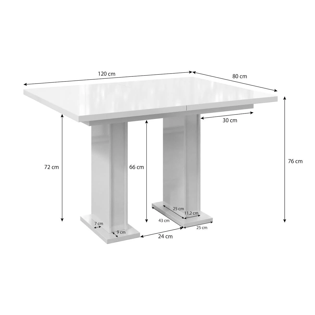 Glamour - Eetkamertafel - Wit - 120x80x76 cm - Image 4