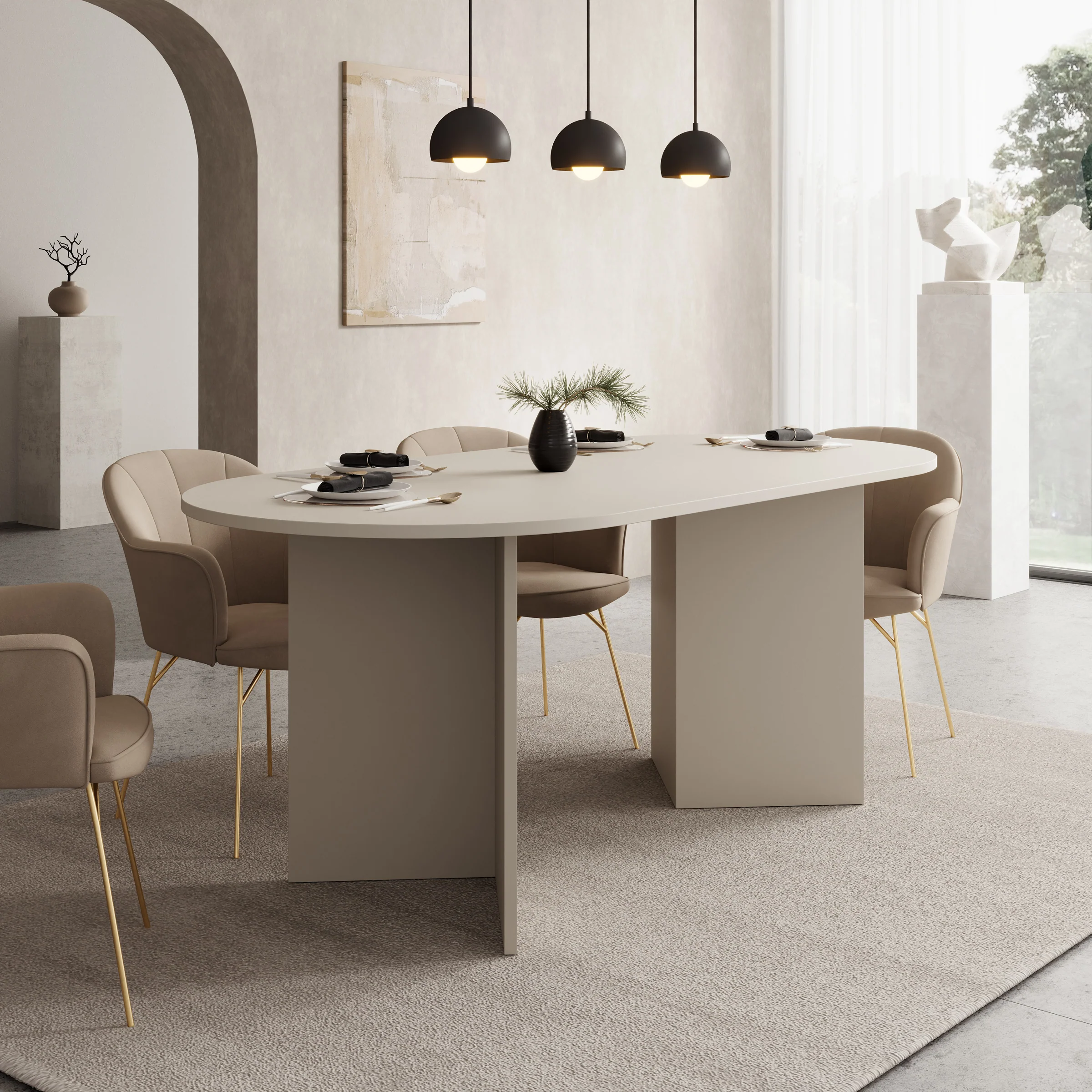 Glenne - Eetkamertafel ovaal - Beige - 185x90x75 cm