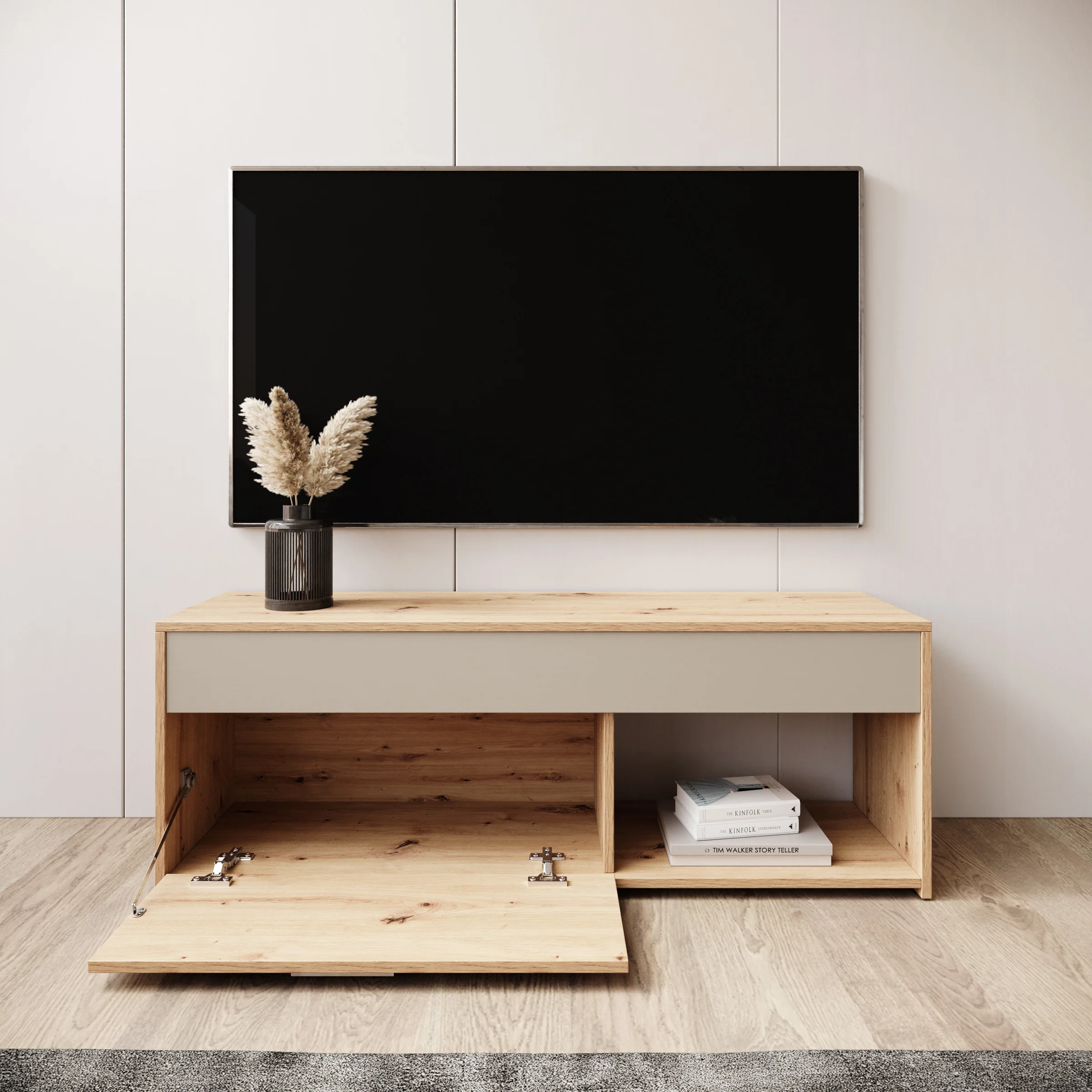 Gren - TV-Meubel - Eikenpatroon/Beige - 122x33x44 cm - Image 2