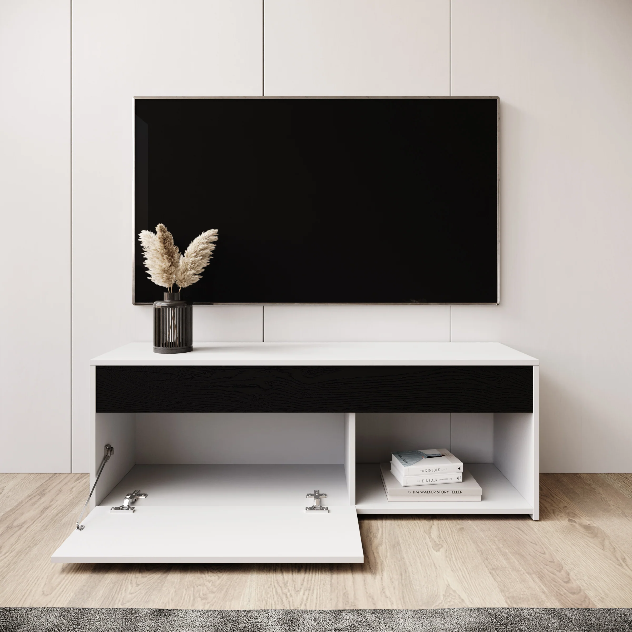 Gren - TV-Meubel - Wit/Zwart - 122x33x44 cm - Image 2