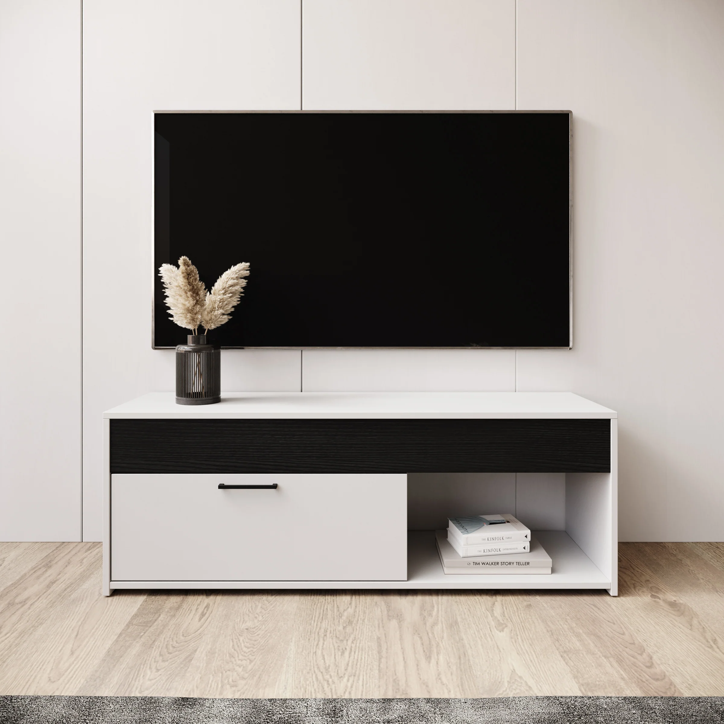 Gren - TV-Meubel - Wit/Zwart - 122x33x44 cm - Image 3