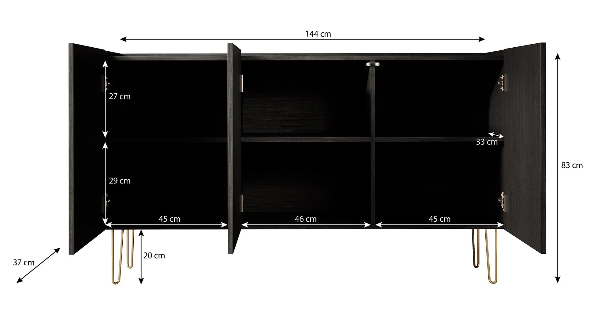 Hacienda - Dressoir - Zwart - 144x37x83 cm - Image 6