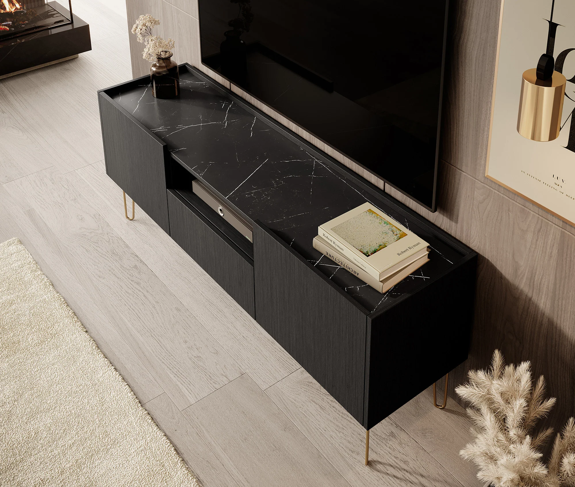 Hacienda - TV-Meubel met 2 deuren - Zwart - 144 cm - Image 4