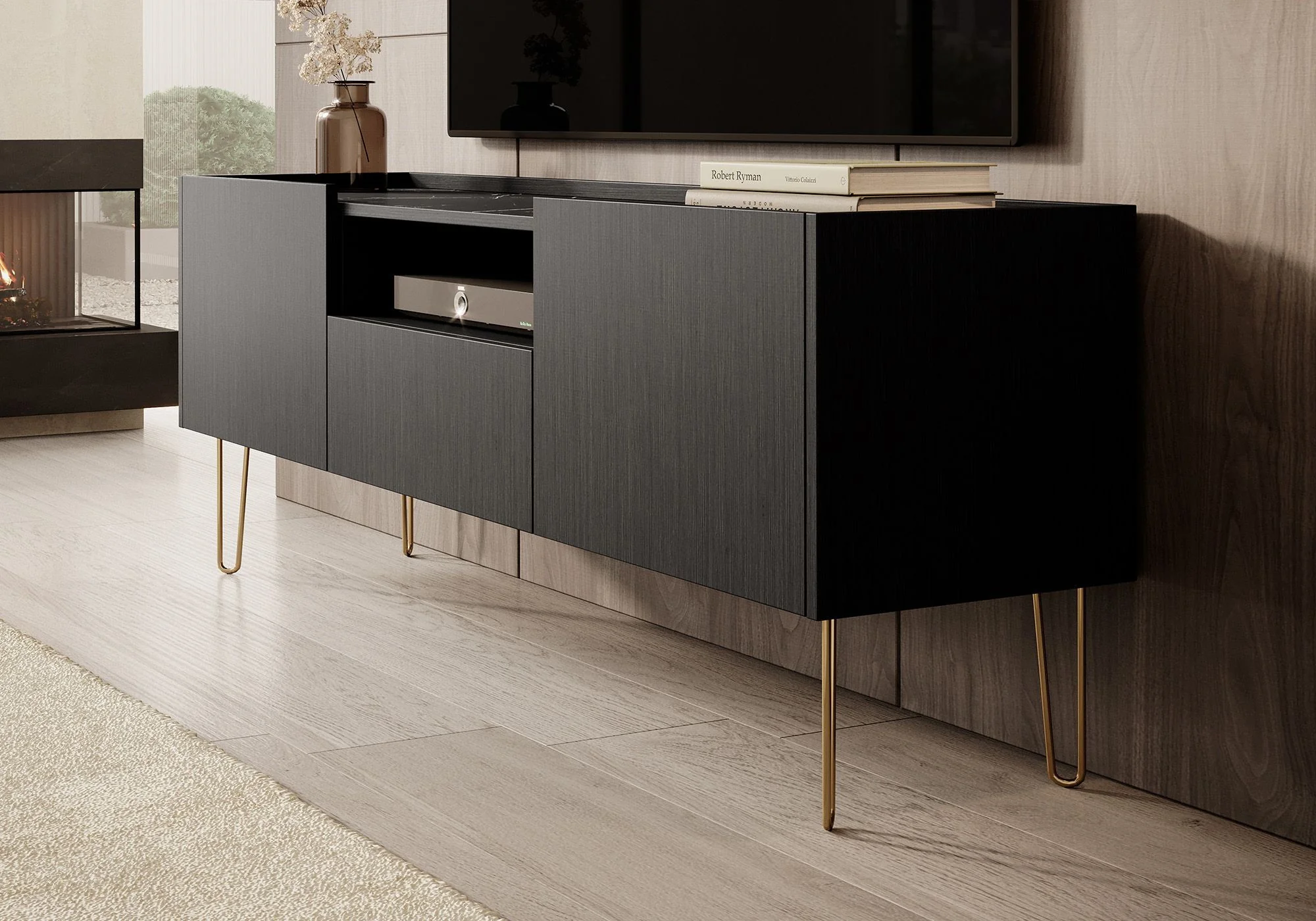 Hacienda - TV-Meubel met 2 deuren - Zwart - 144 cm - Image 5