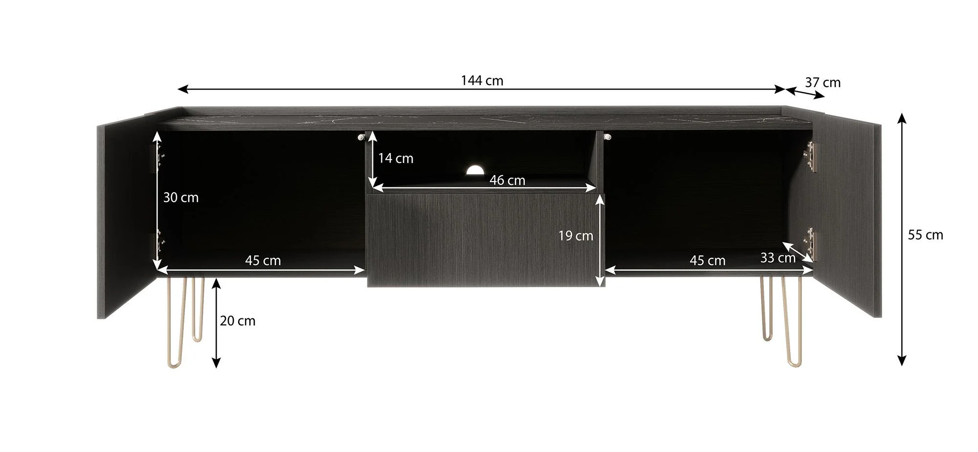 Hacienda - TV-Meubel met 2 deuren - Zwart - 144 cm - Image 7