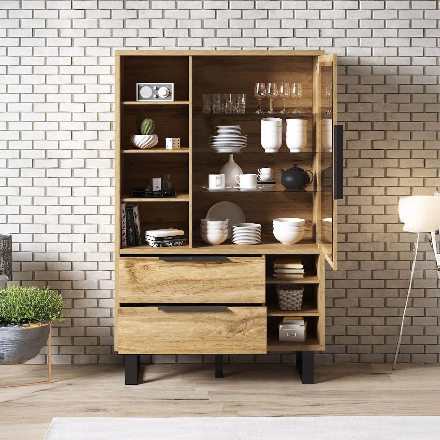 Harlow - Vitrinekast - Eiken/zwart - 120x45x190 cm - Image 2