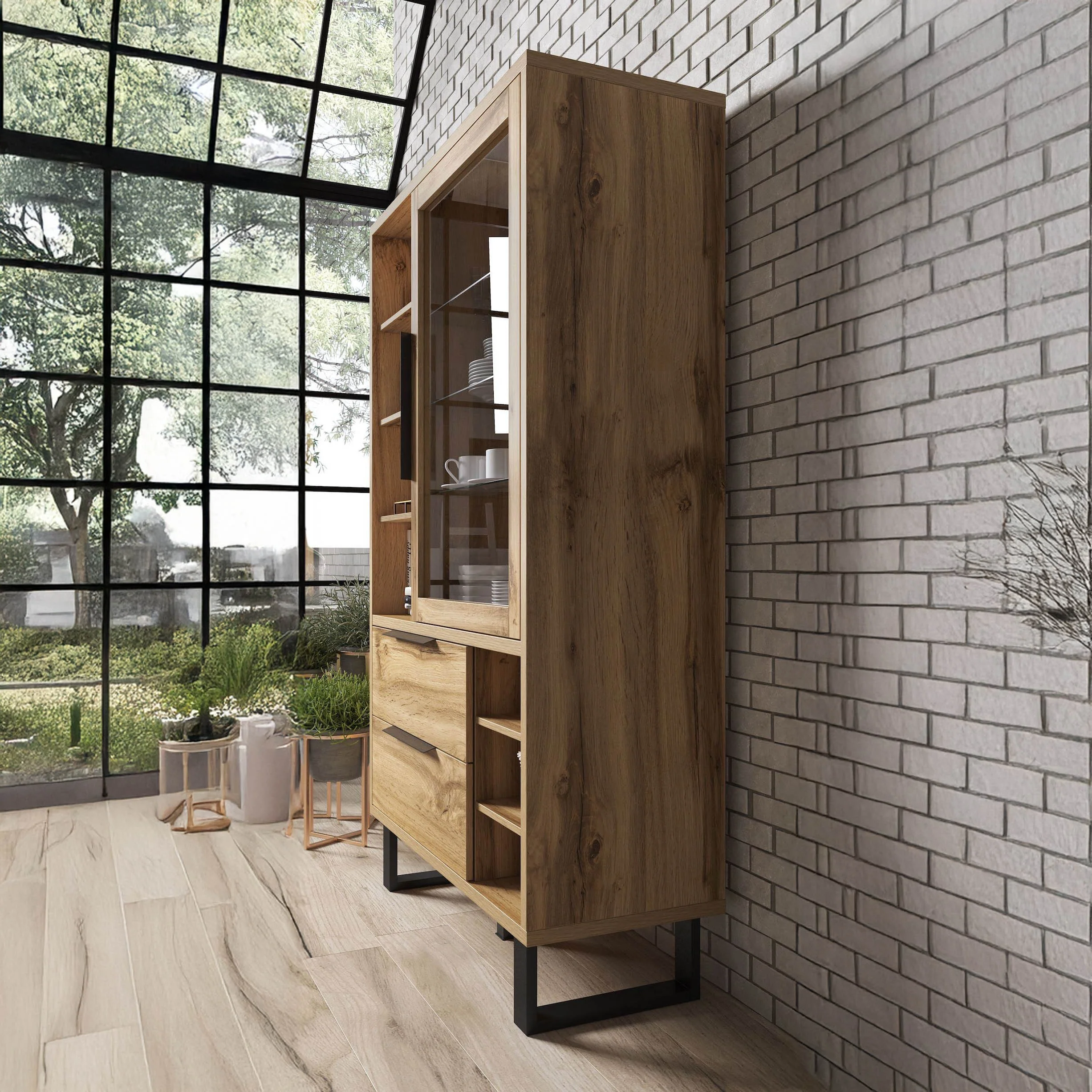Harlow - Vitrinekast - Eiken/zwart - 120x45x190 cm - Image 4