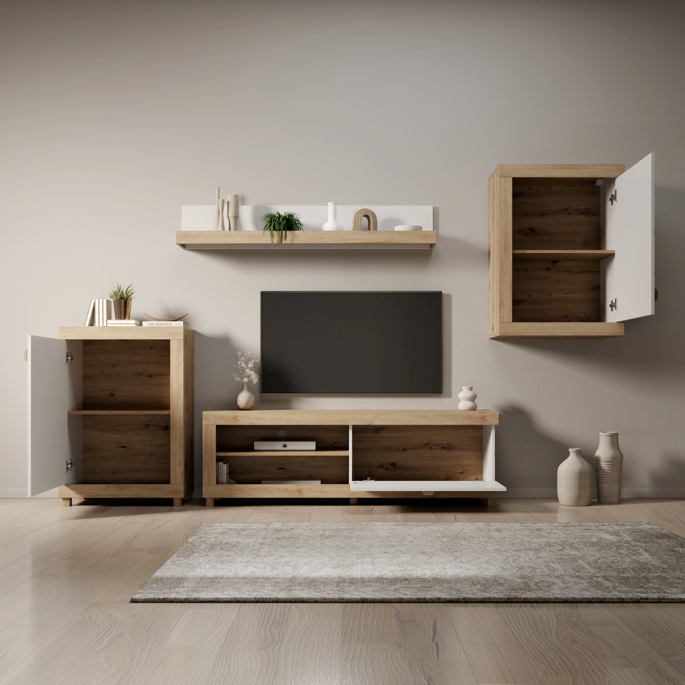 Havero - Wandmeubel - Eikenpatroon/Wit - 297x35x180 cm - Image 2