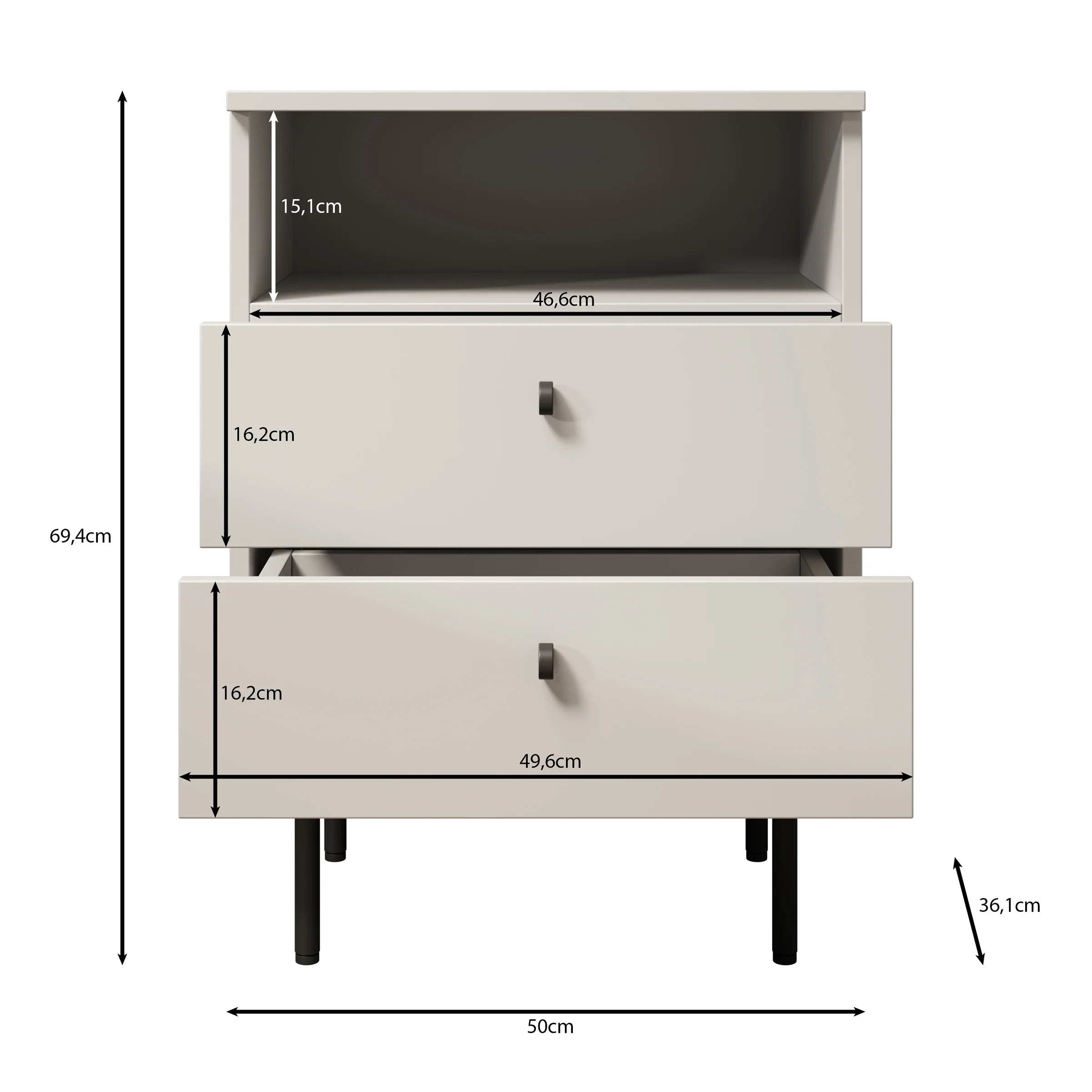Hidde 2 - Nachtkastje - Beige - 50x36x69 cm - Image 4