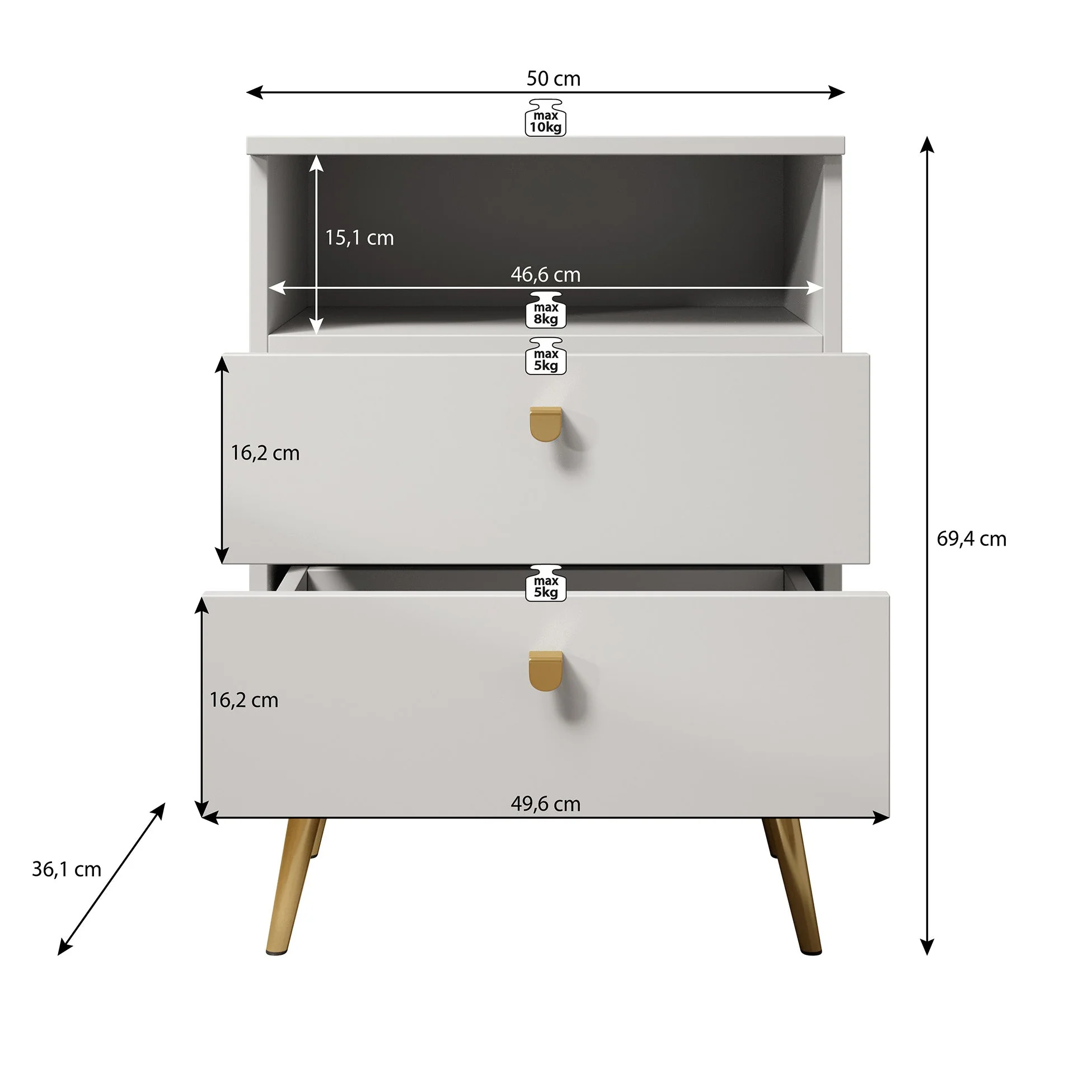 Hidde - Nachtkastje - Wit - 50x36x69 cm - Image 4