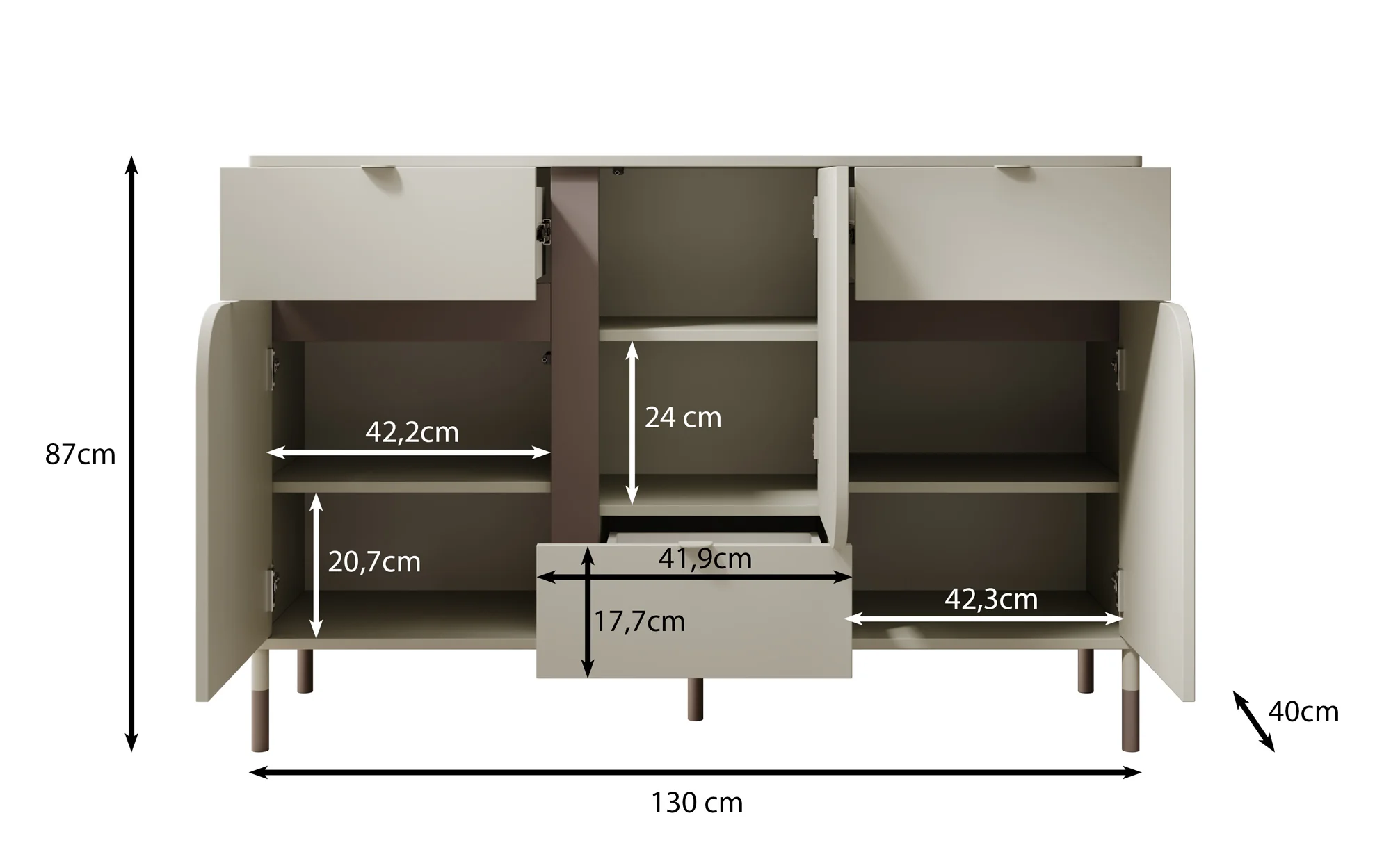 Hill - Dressoir - Beige - 130x40x87 cm - Image 5