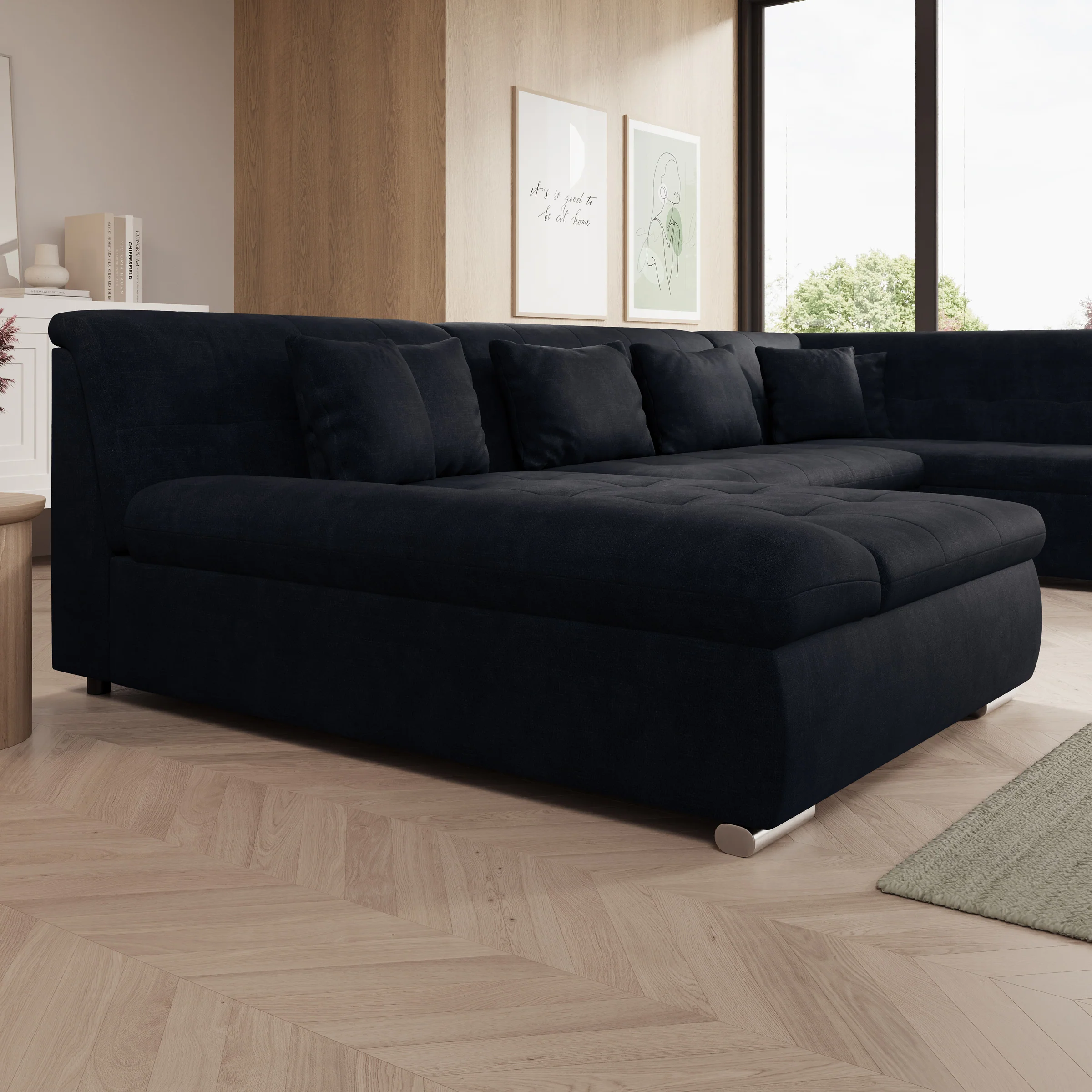 Alberta XL - Hoekbank 5-zits met slaapfunctie - Velvet zwart - Rechts - Image 5