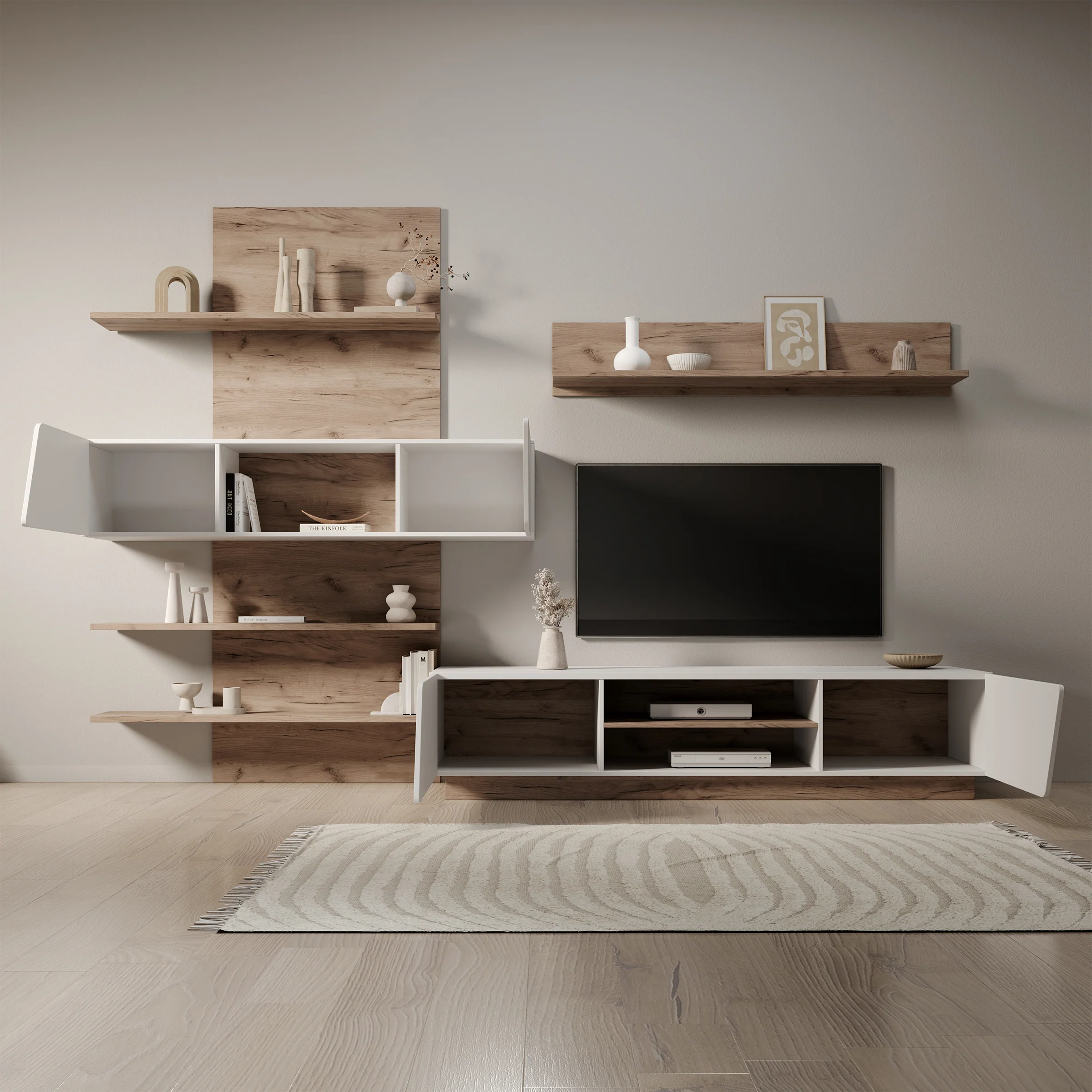 Huxley - Wandmeubel - Eikenpatroon/Wit - 296x52x203 cm - Image 2