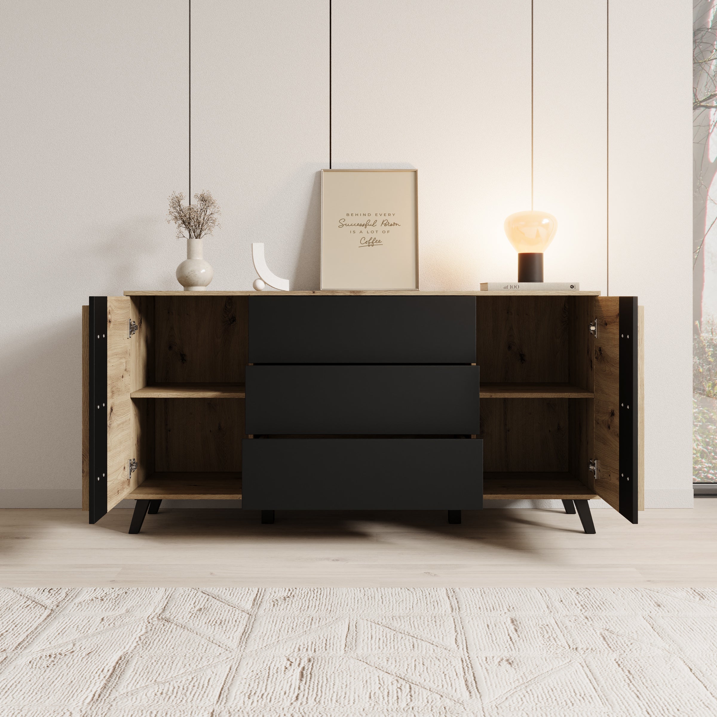Hydra - Dressoir - Eiken/Zwart - 150x40x78 cm - Image 2