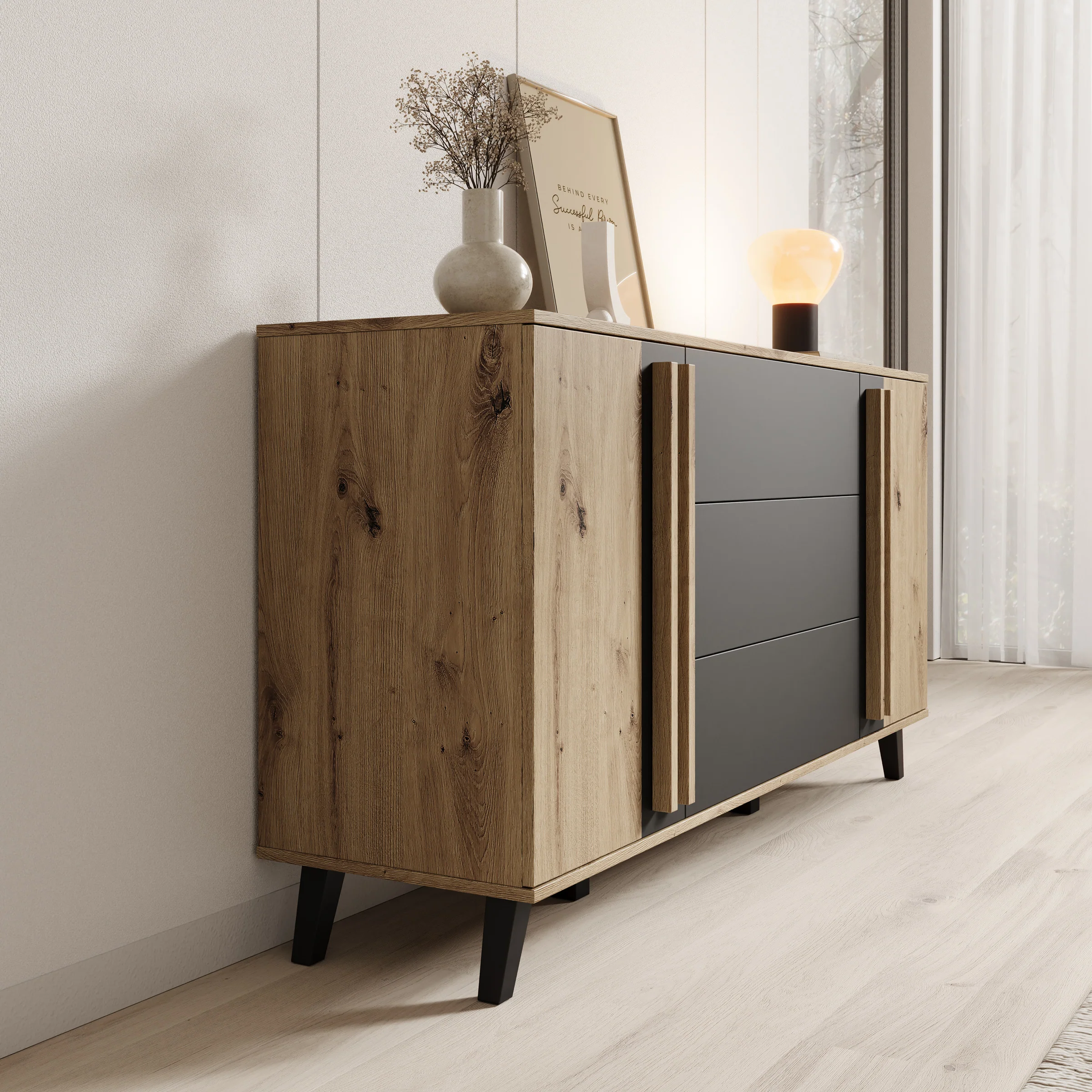 Hydra - Dressoir - Eiken/Zwart - 150x40x78 cm - Image 4