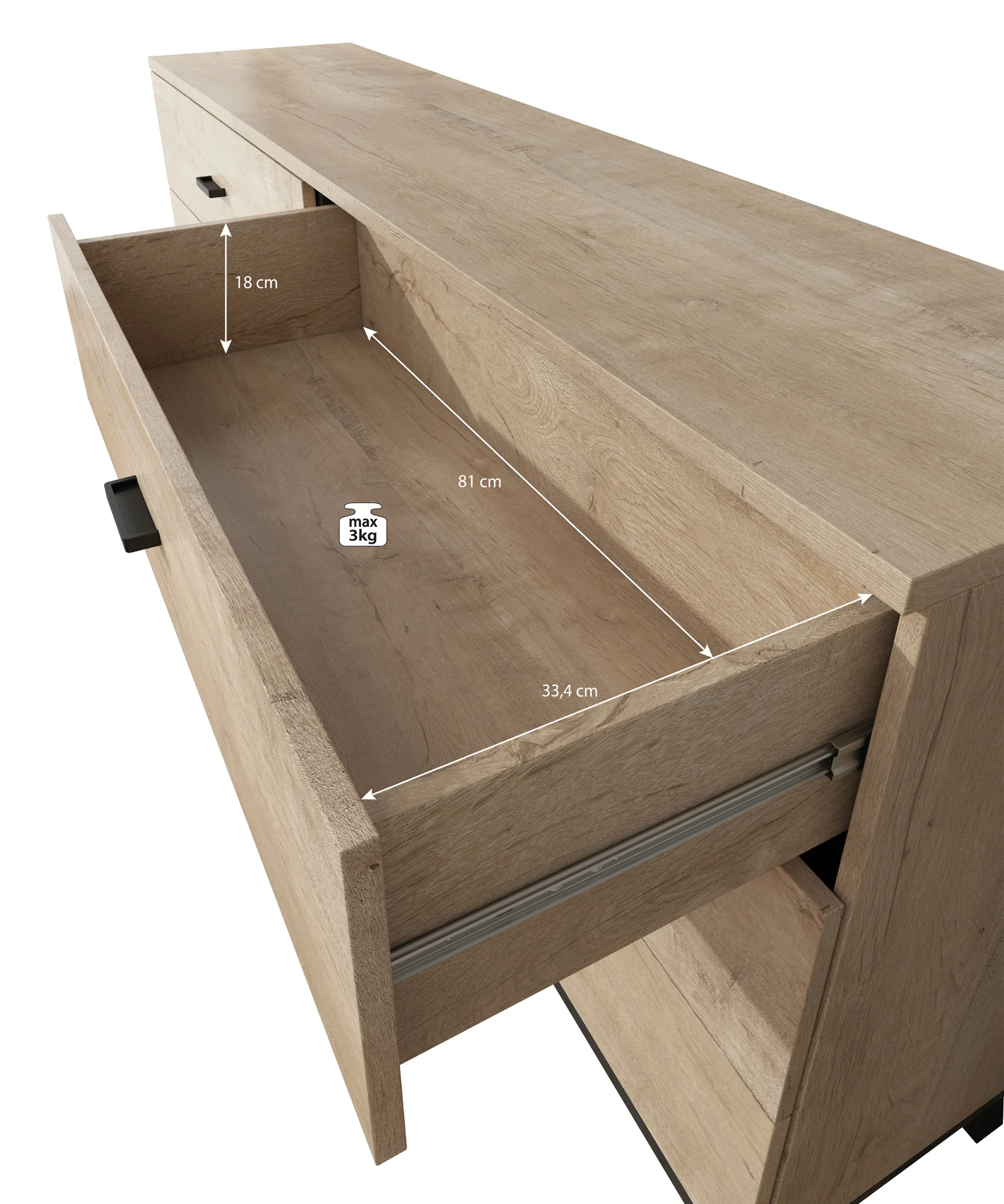 Jenny - Dressoir - Eiken/zwart - 181x40x84 cm - Image 6