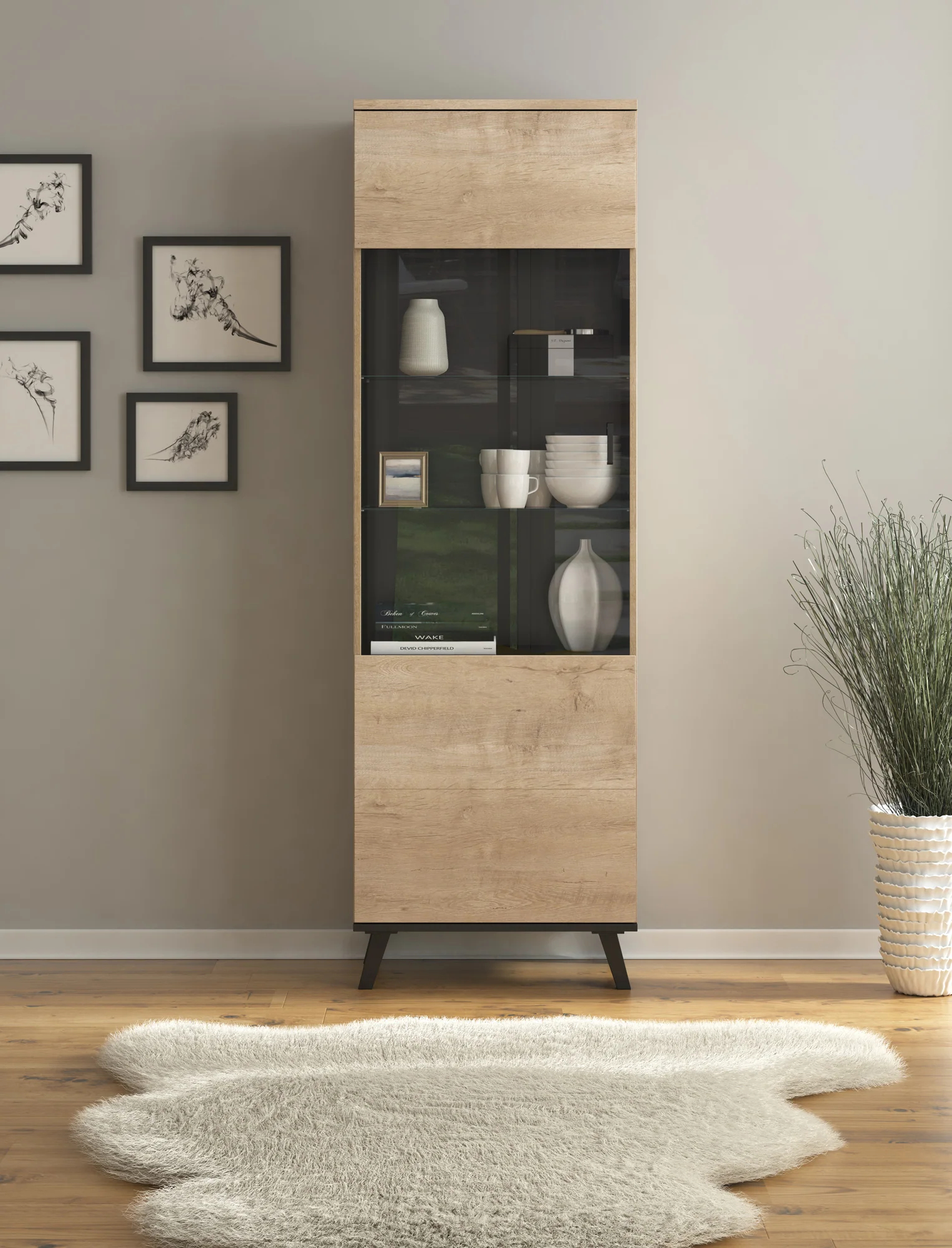 Jenny - Vitrinekast - Eiken/zwart - 61x40x191 cm - Image 2