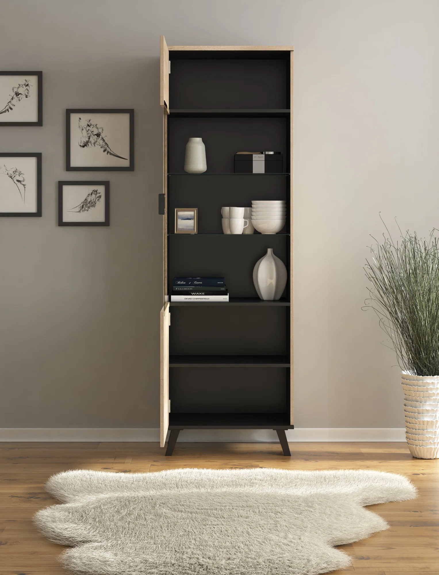 Jenny - Vitrinekast - Eiken/zwart - 61x40x191 cm - Image 3