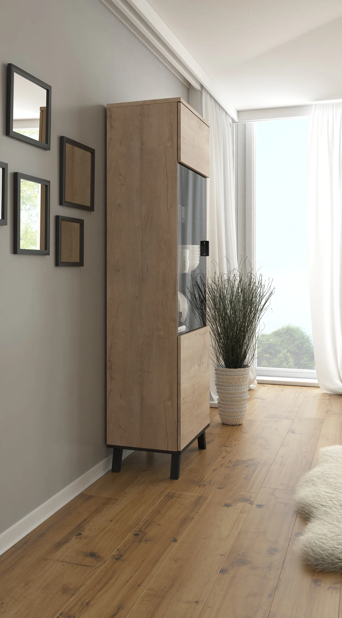 Jenny - Vitrinekast - Eiken/zwart - 61x40x191 cm - Image 4