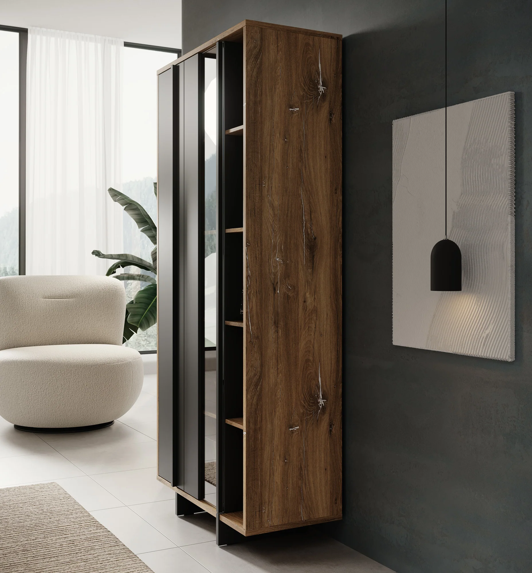 Jonna - Vitrinekast - Zwart - 90x44x198 cm - Image 4