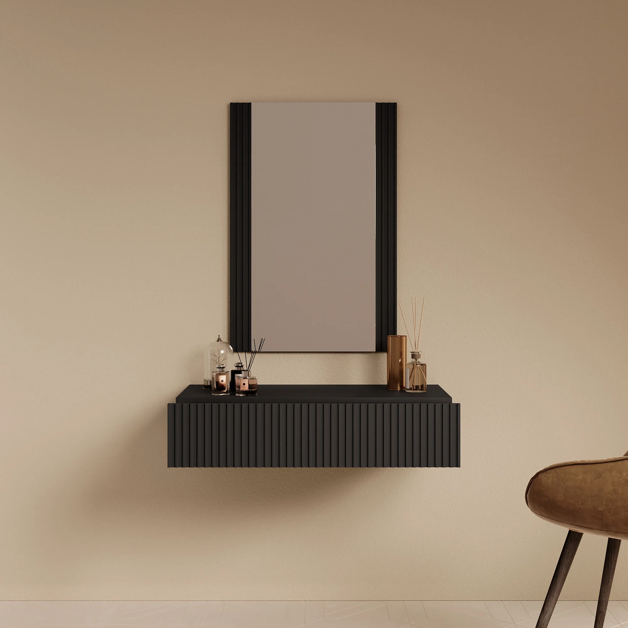 Palamos  - Kaptafel met spiegel - Mat zwart - 80x42 cm - - Image 2