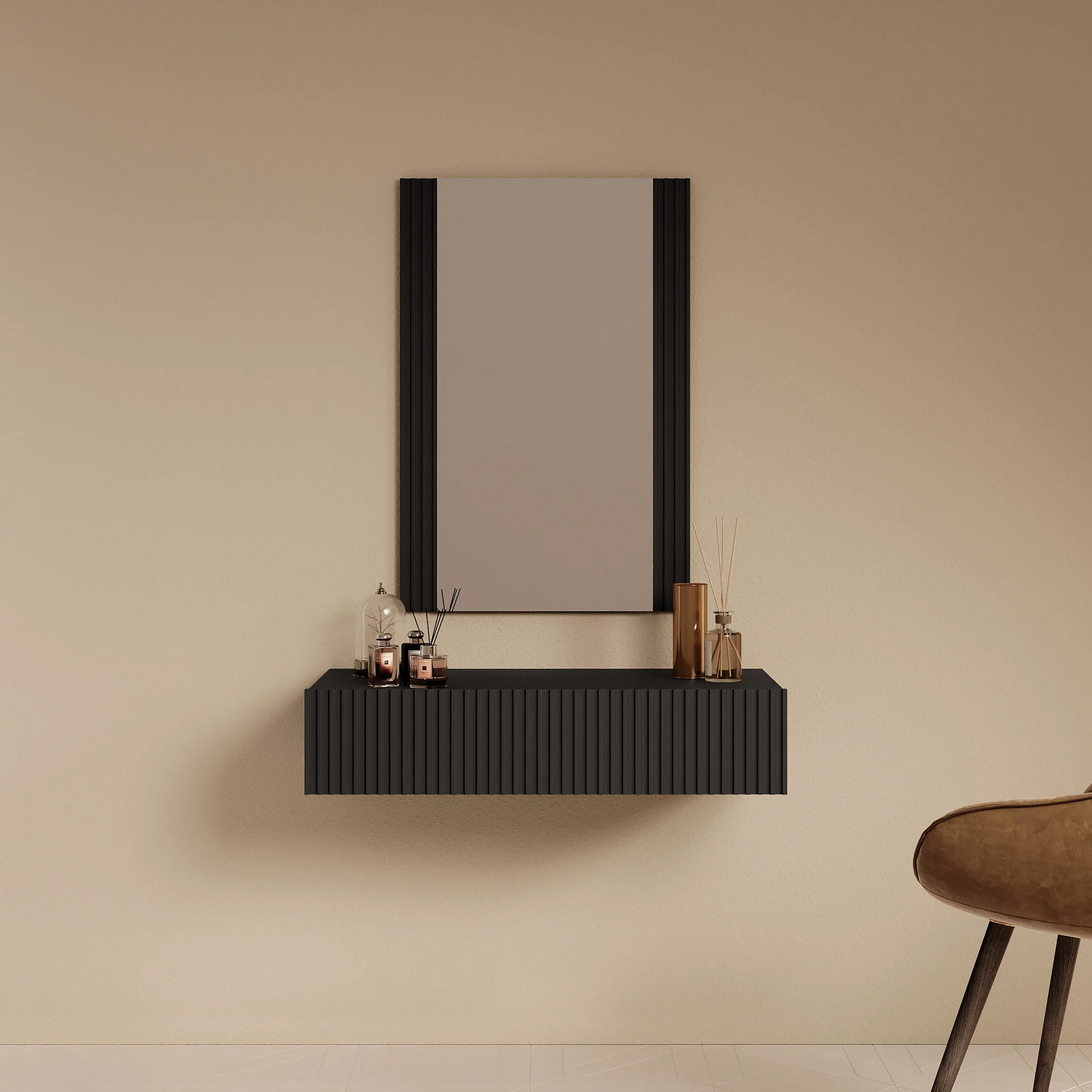 Palamos  - Kaptafel met spiegel - Mat zwart - 80x42 cm - - Image 3