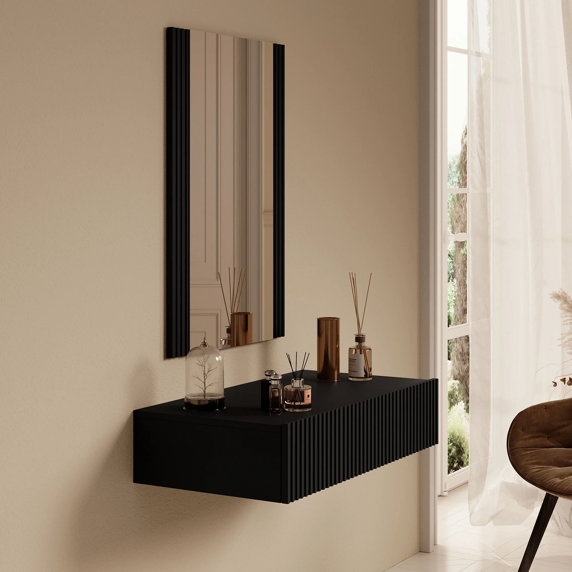 Palamos  - Kaptafel met spiegel - Mat zwart - 80x42 cm - - Image 4