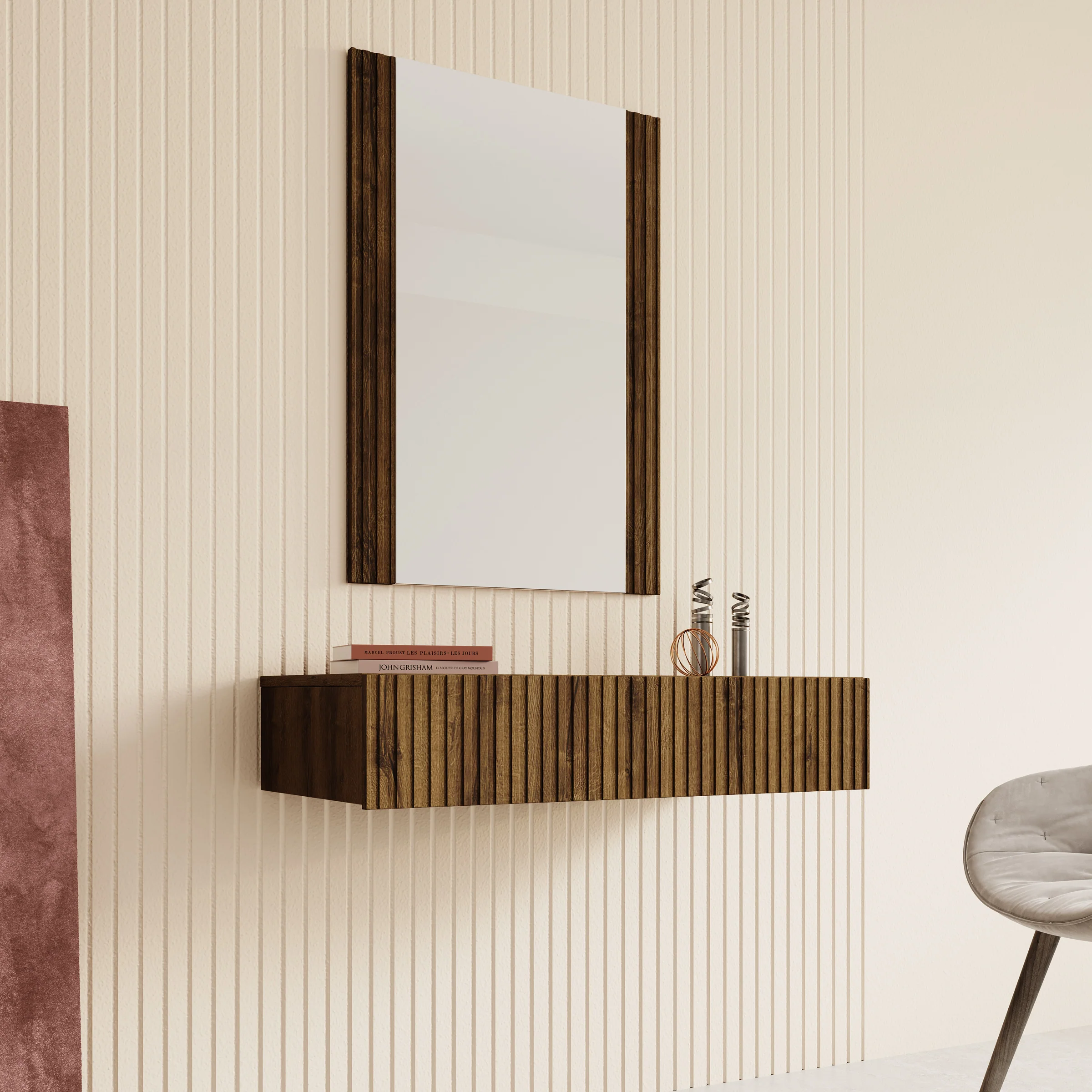 Tartagal - Kaptafel met spiegel - Donkerbruin eiken - 80x42 cm