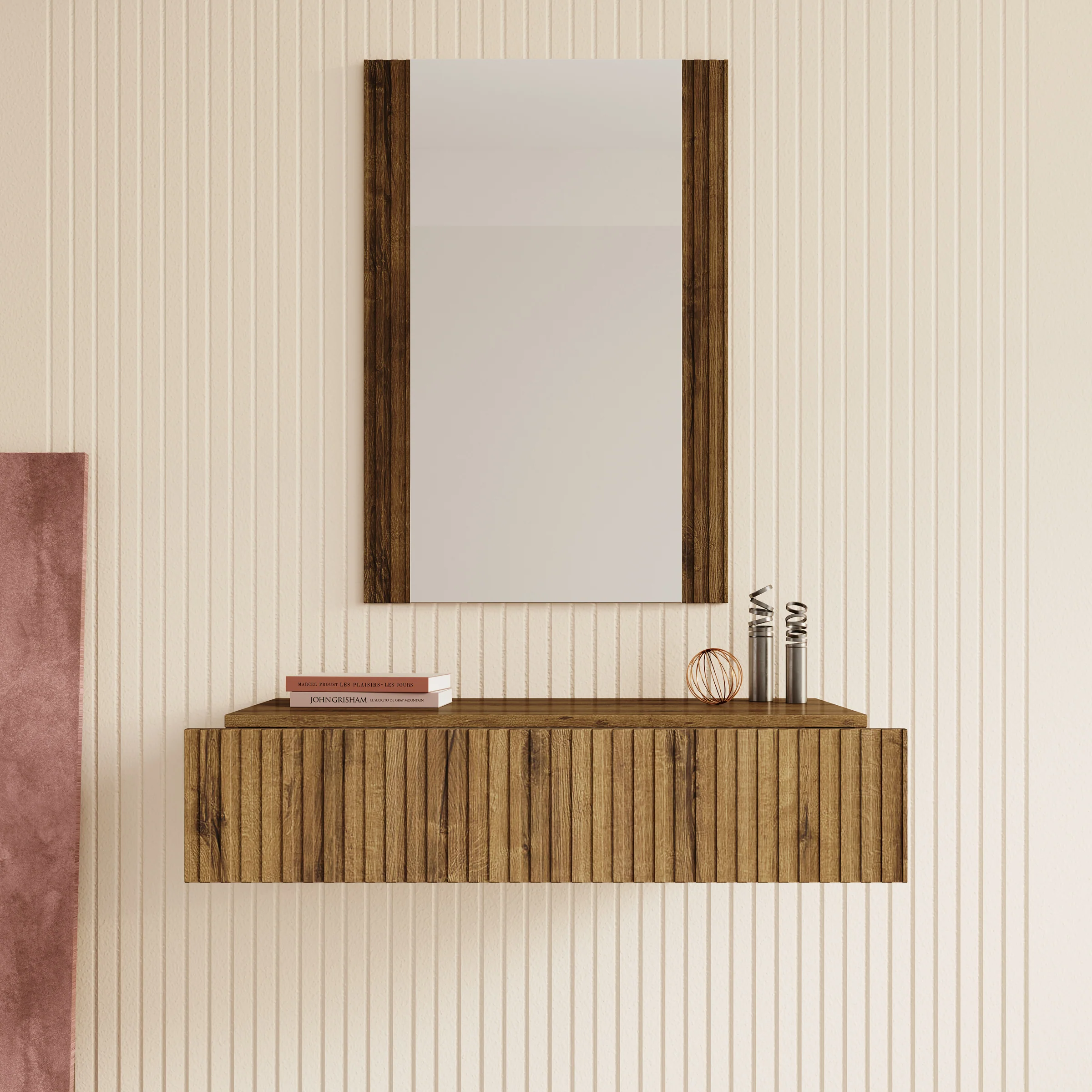 Tartagal - Kaptafel met spiegel - Donkerbruin eiken - 80x42 cm - Image 2