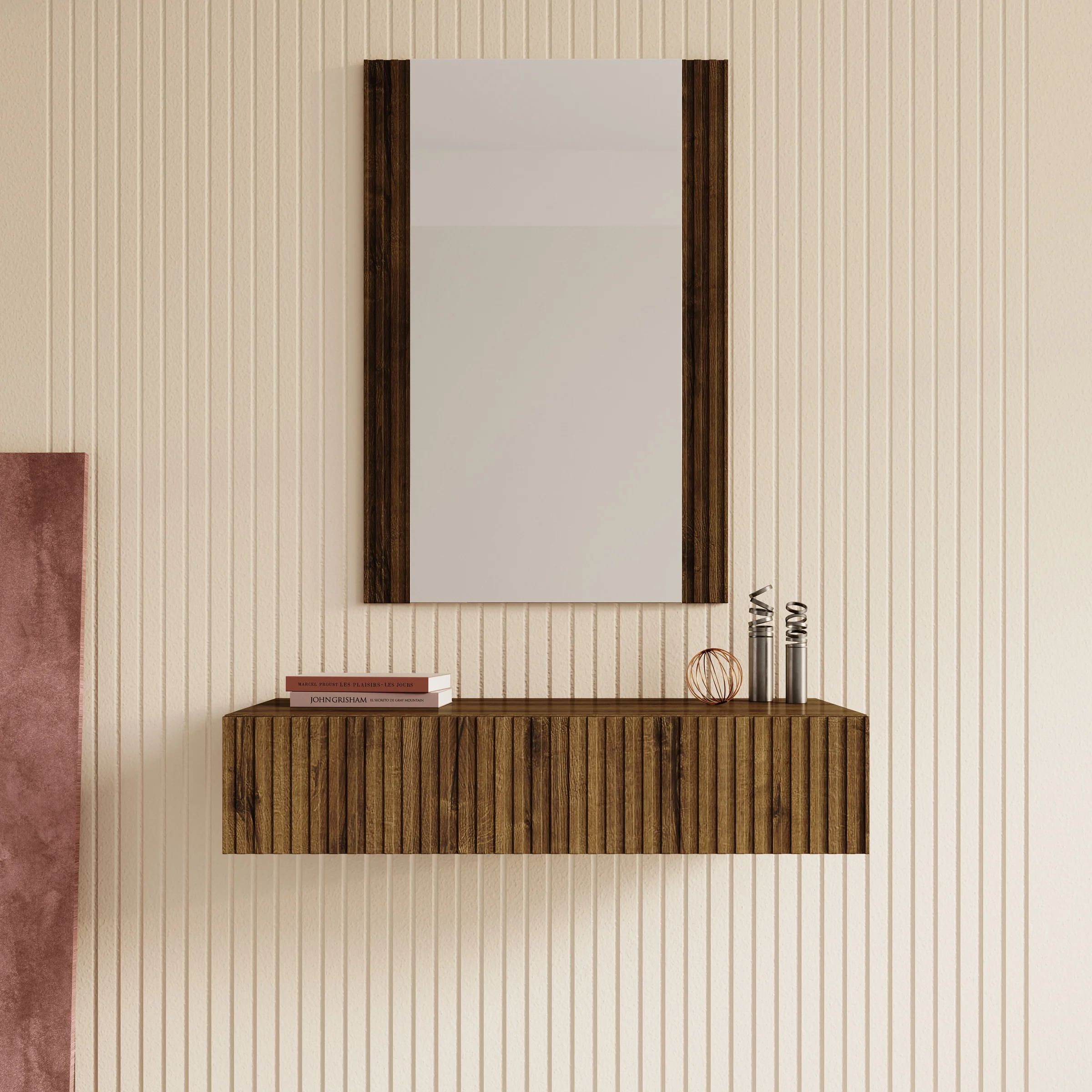 Tartagal - Kaptafel met spiegel - Donkerbruin eiken - 80x42 cm - Image 3