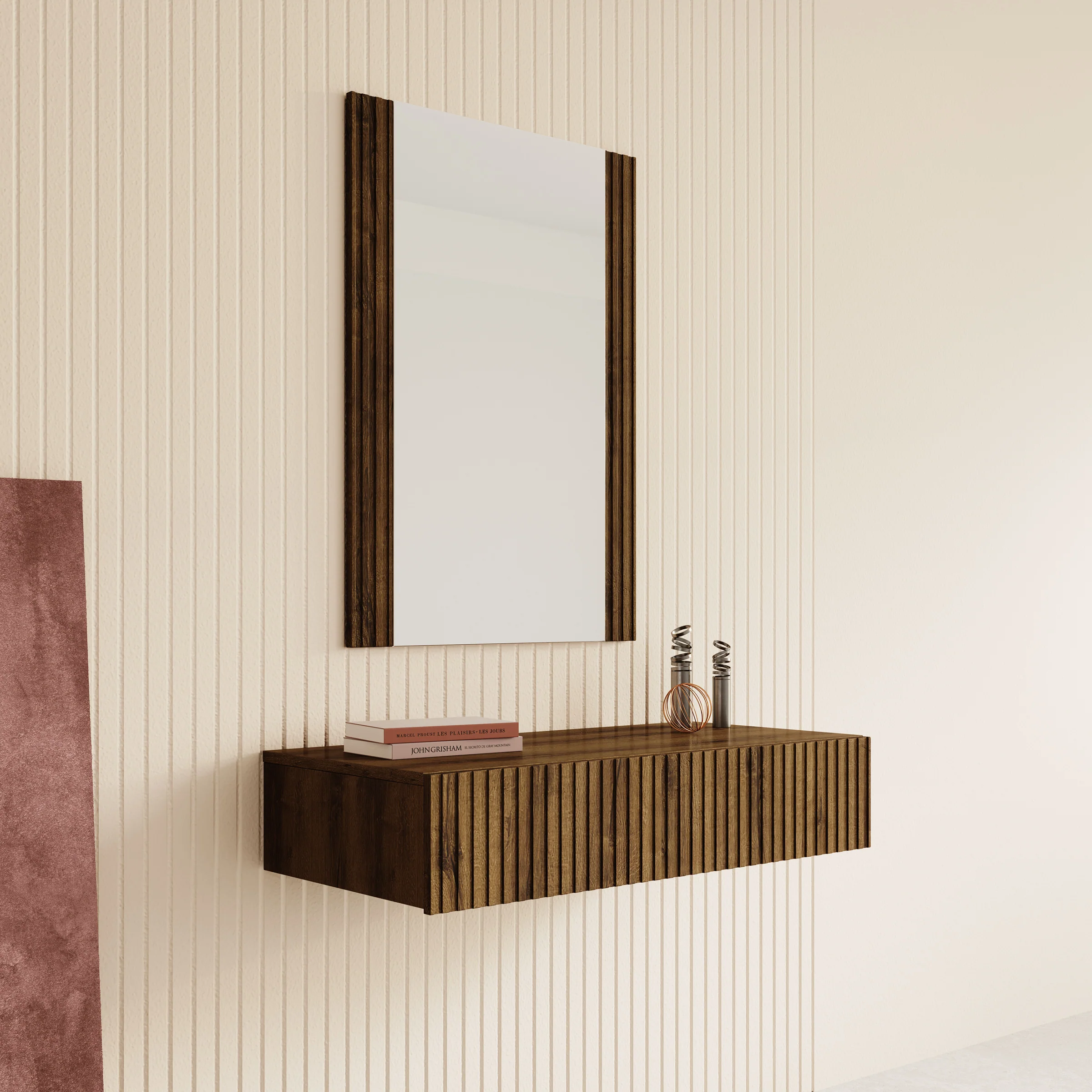 Tartagal - Kaptafel met spiegel - Donkerbruin eiken - 80x42 cm - Image 4